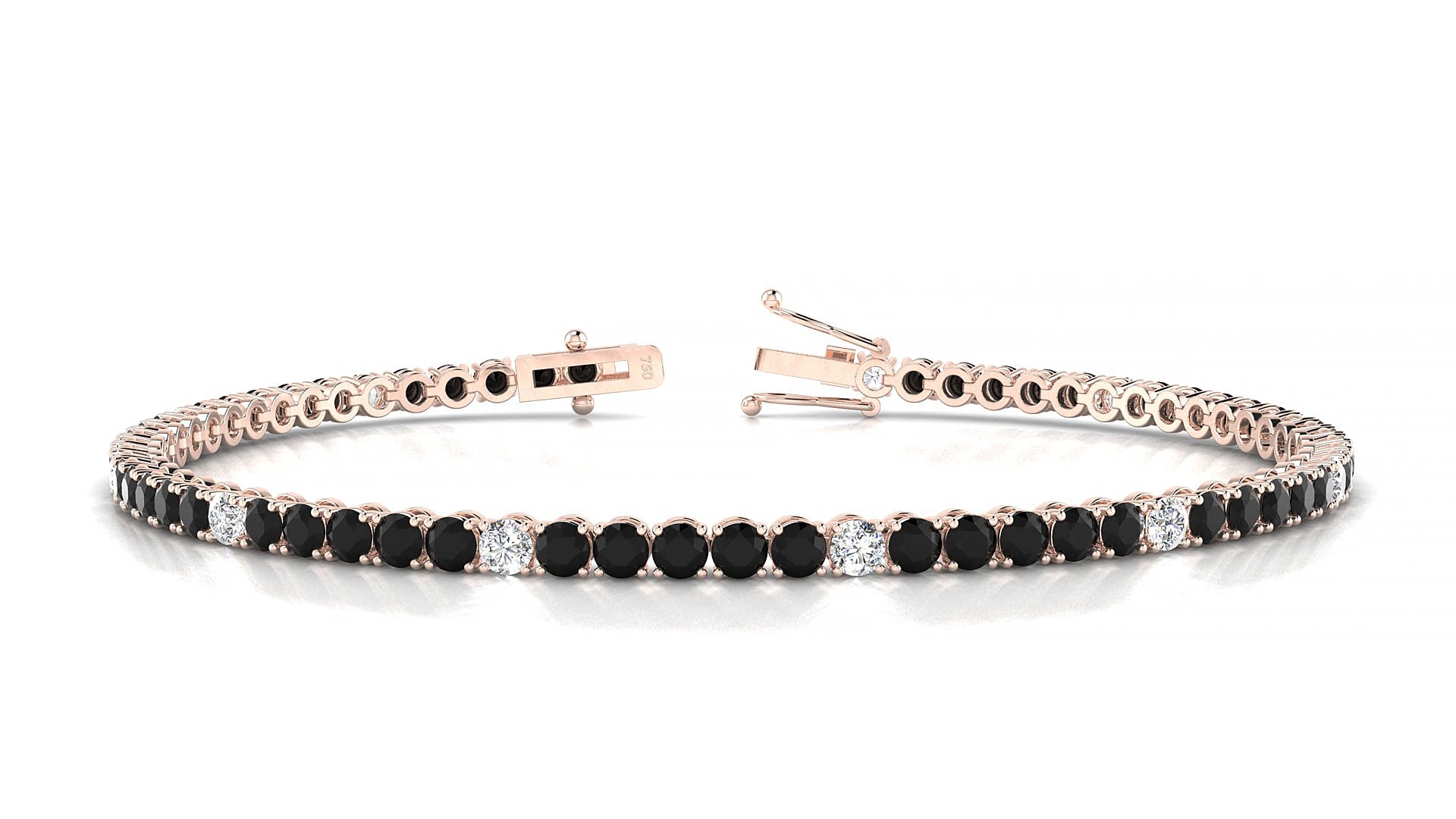 Firenze 5-1 | 18k Rose Gold 2.5 mm Round Natural Black Diamond & Diamond 20 cm Tennis Bracelet