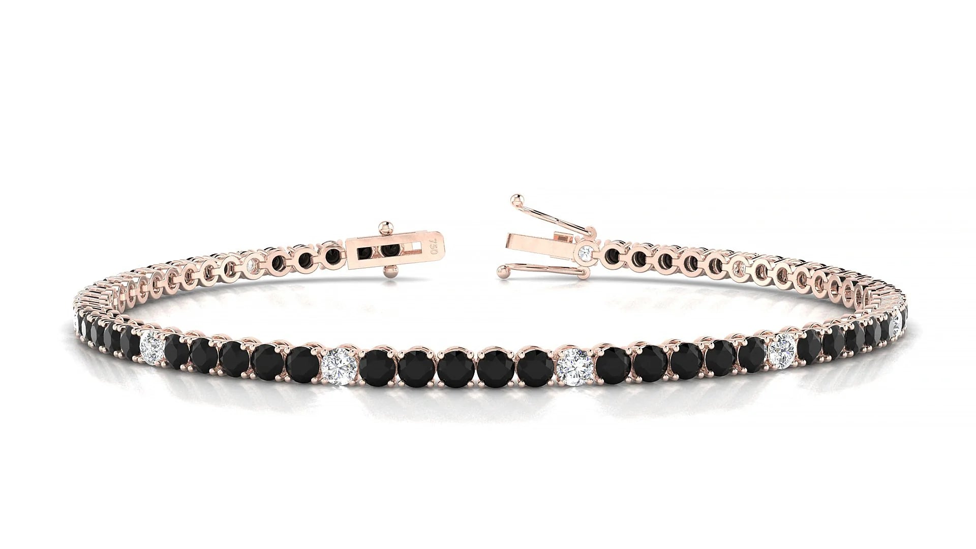 Firenze 5-1 | 18k Rose Gold 2.5 mm Round Natural Black Diamond & Diamond Tennis Bracelet
