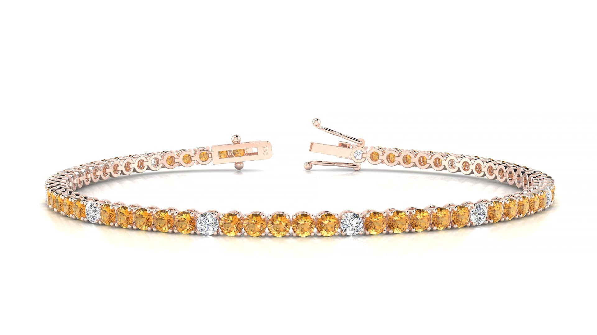 Firenze 5-1 | 18k Rose Gold 2.5 mm Round Natural Citrine & Diamond 15 cm Tennis Bracelet