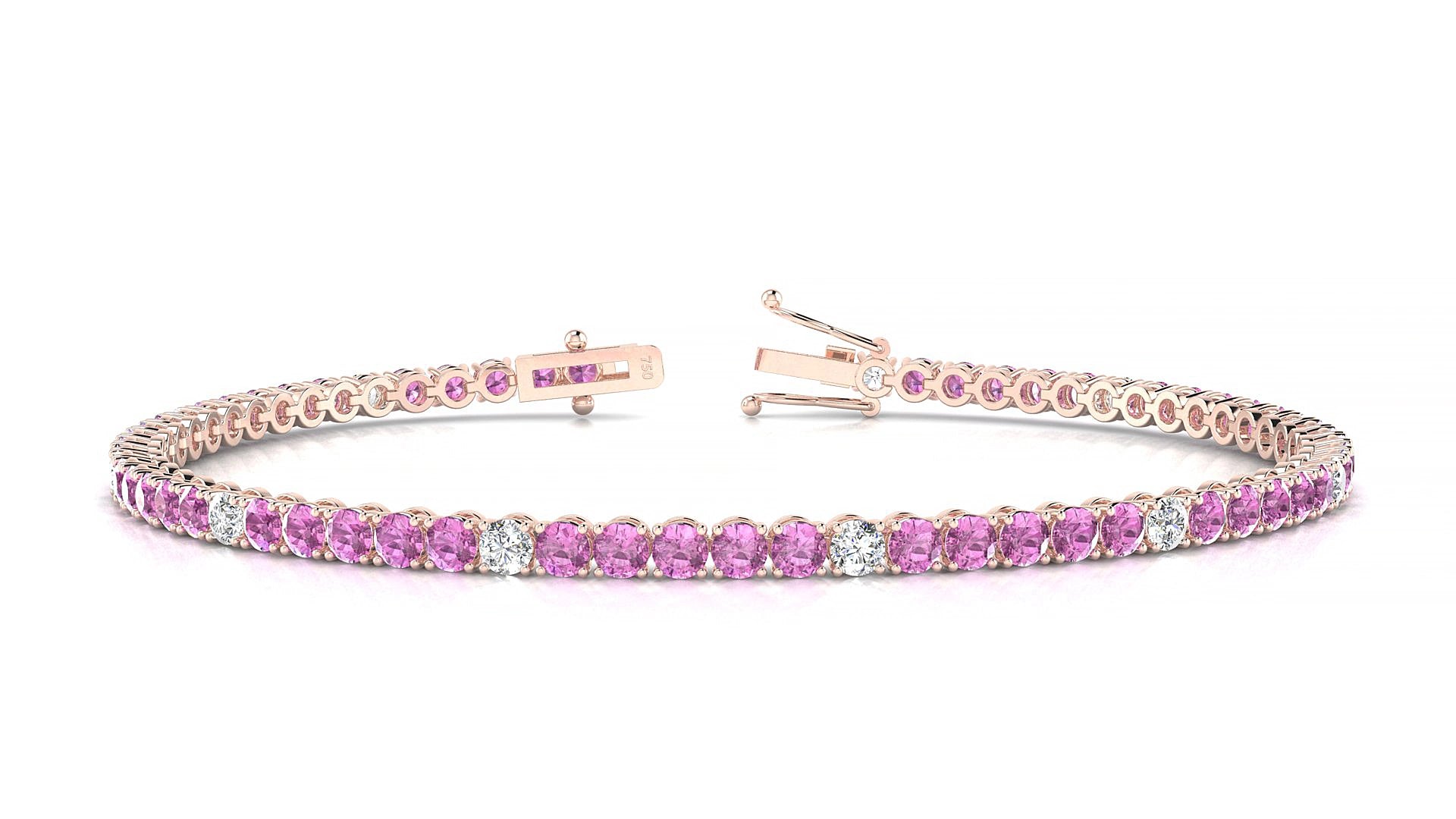 Firenze 5-1 | 18k Rose Gold 2.5 mm Round Natural Pink Sapphire & Diamond 15 cm Tennis Bracelet