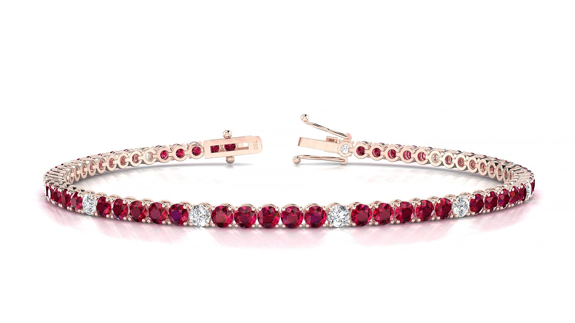 Firenze 5-1 | 18k Rose Gold 2.5 mm Round Natural Ruby & Diamond 19 cm Tennis Bracelet