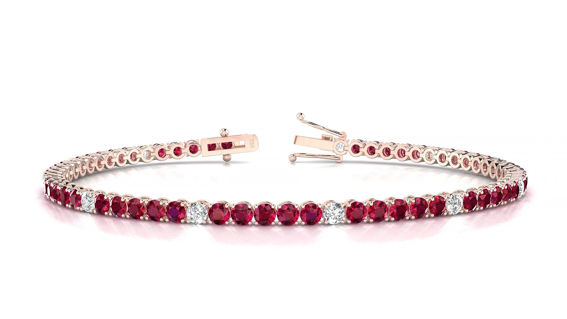 Firenze 5-1 | 18k Rose Gold 2.5 mm Round Natural Ruby & Diamond Tennis Bracelet
