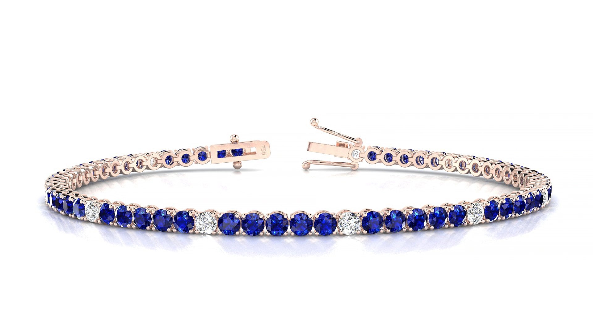 Firenze 5-1 | 18k Rose Gold 2.5 mm Round Natural Sapphire & Diamond 18 cm Tennis Bracelet