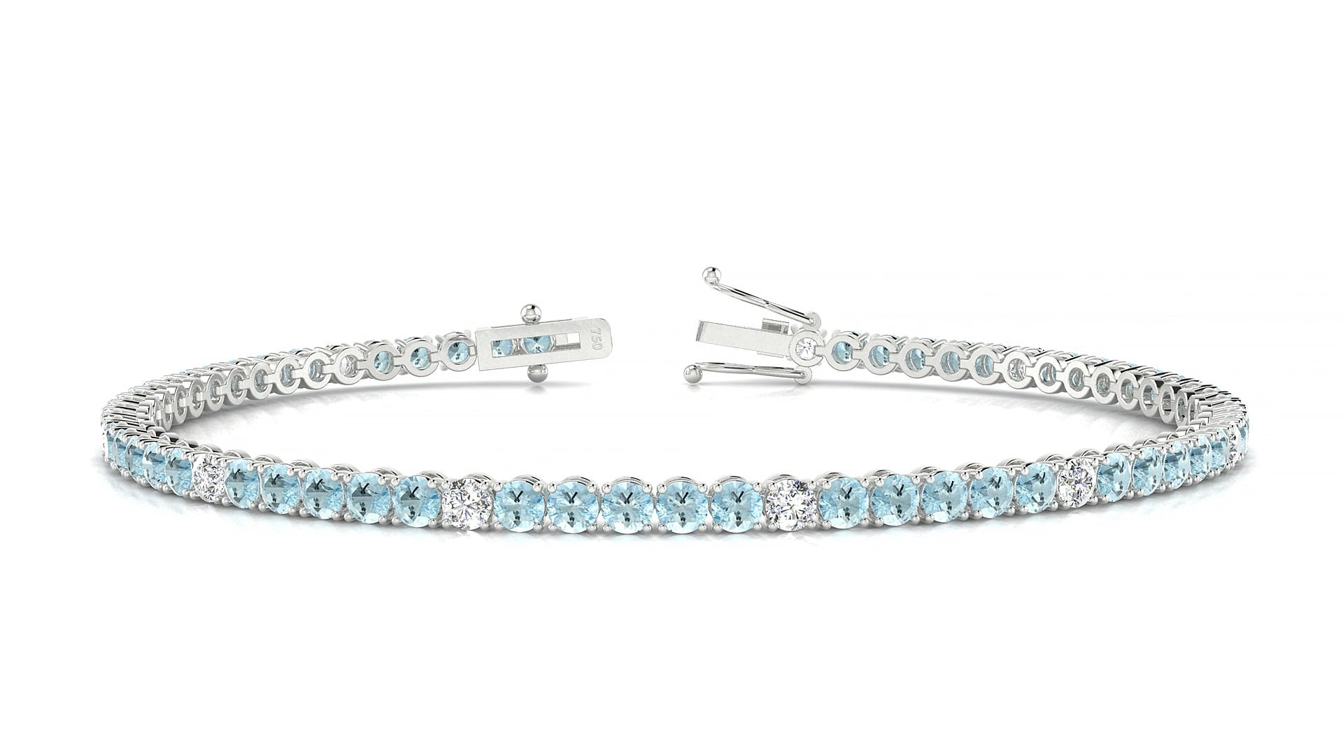 Firenze 5-1 | 18k White Gold 2.5 mm Round Natural Aquamarine & Diamond 16 cm Tennis Bracelet