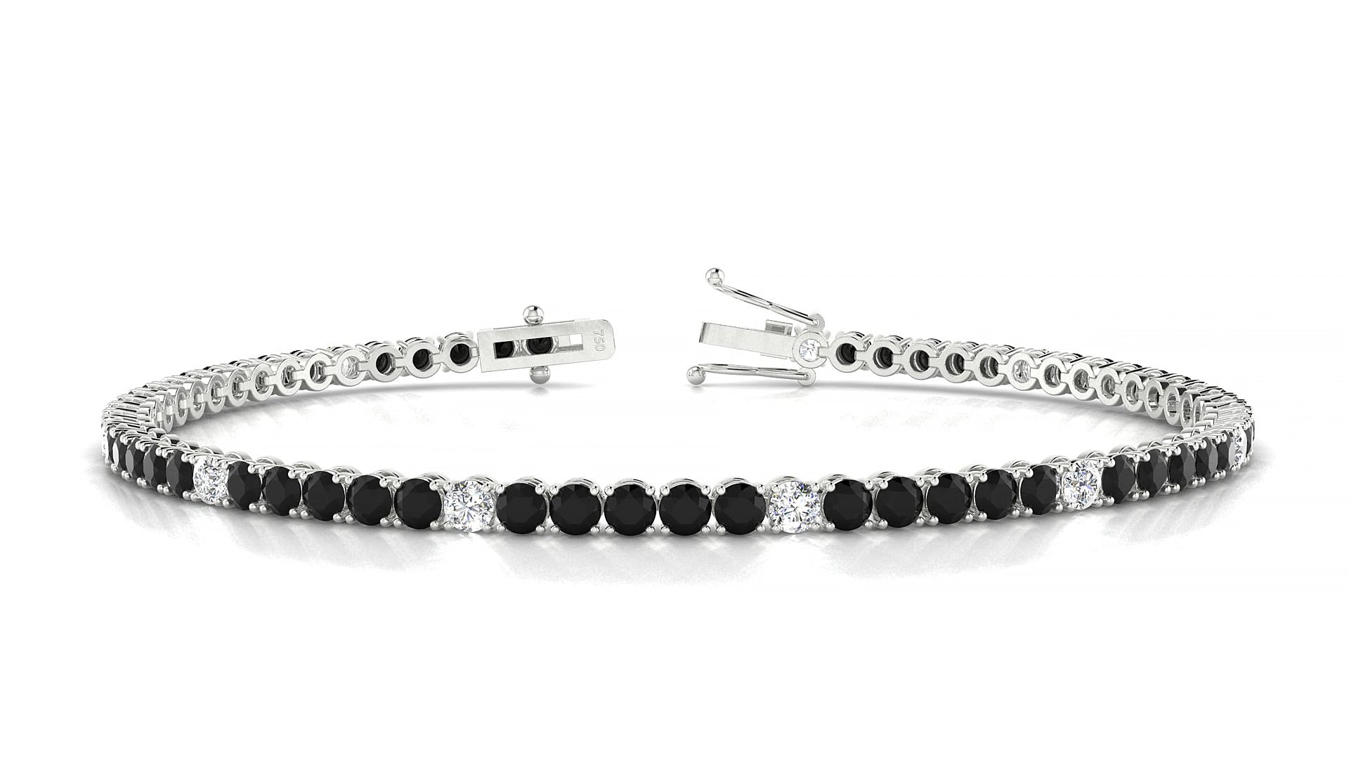 Firenze 5-1 | 18k White Gold 2.5 mm Round Natural Black Diamond & Diamond 15 cm Tennis Bracelet