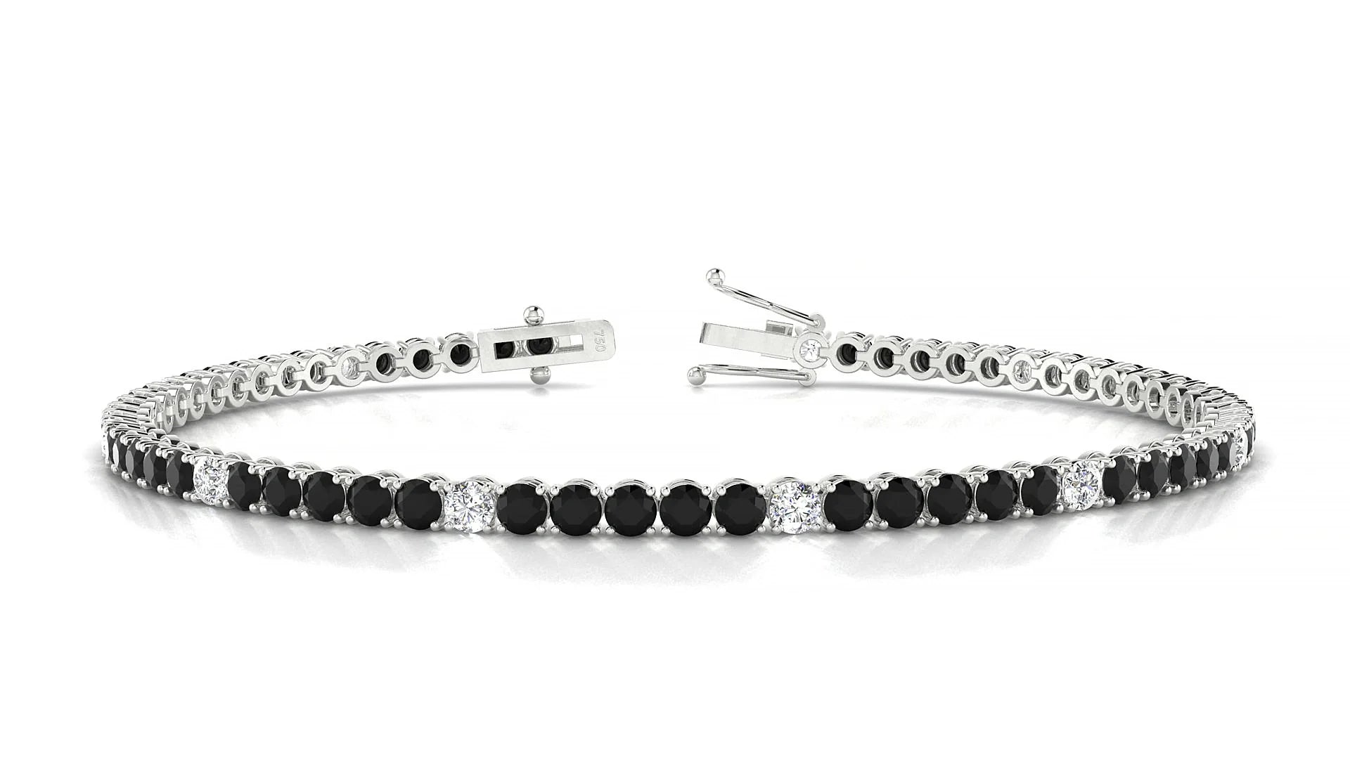 Firenze 5-1 | 18k White Gold 2.5 mm Round Natural Black Diamond & Diamond Tennis Bracelet
