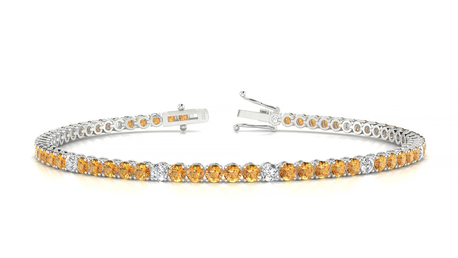 Firenze 5-1 | 18k White Gold 2.5 mm Round Natural Citrine & Diamond 18 cm Tennis Bracelet