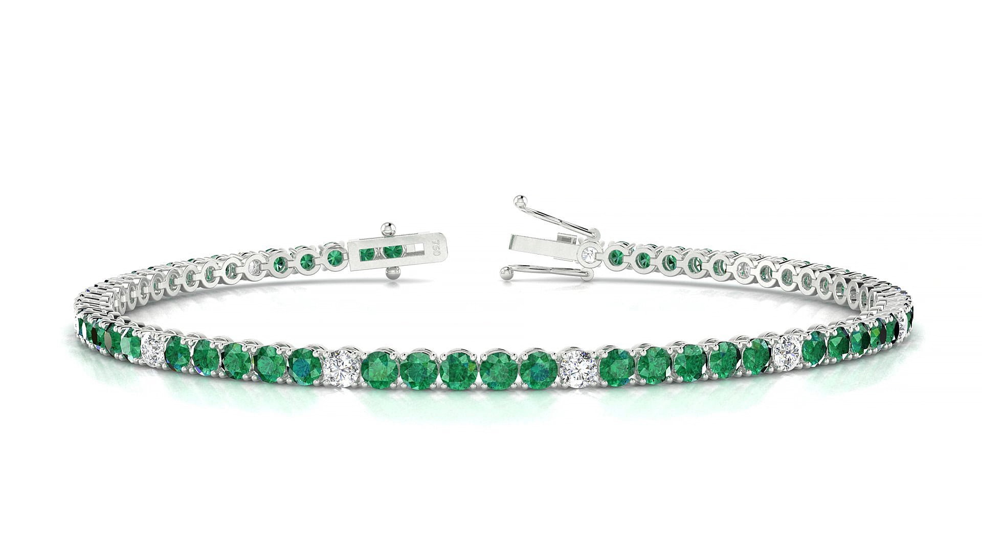 Firenze 5-1 | 18k White Gold 2.5 mm Round Natural Emerald & Diamond 16 cm Tennis Bracelet