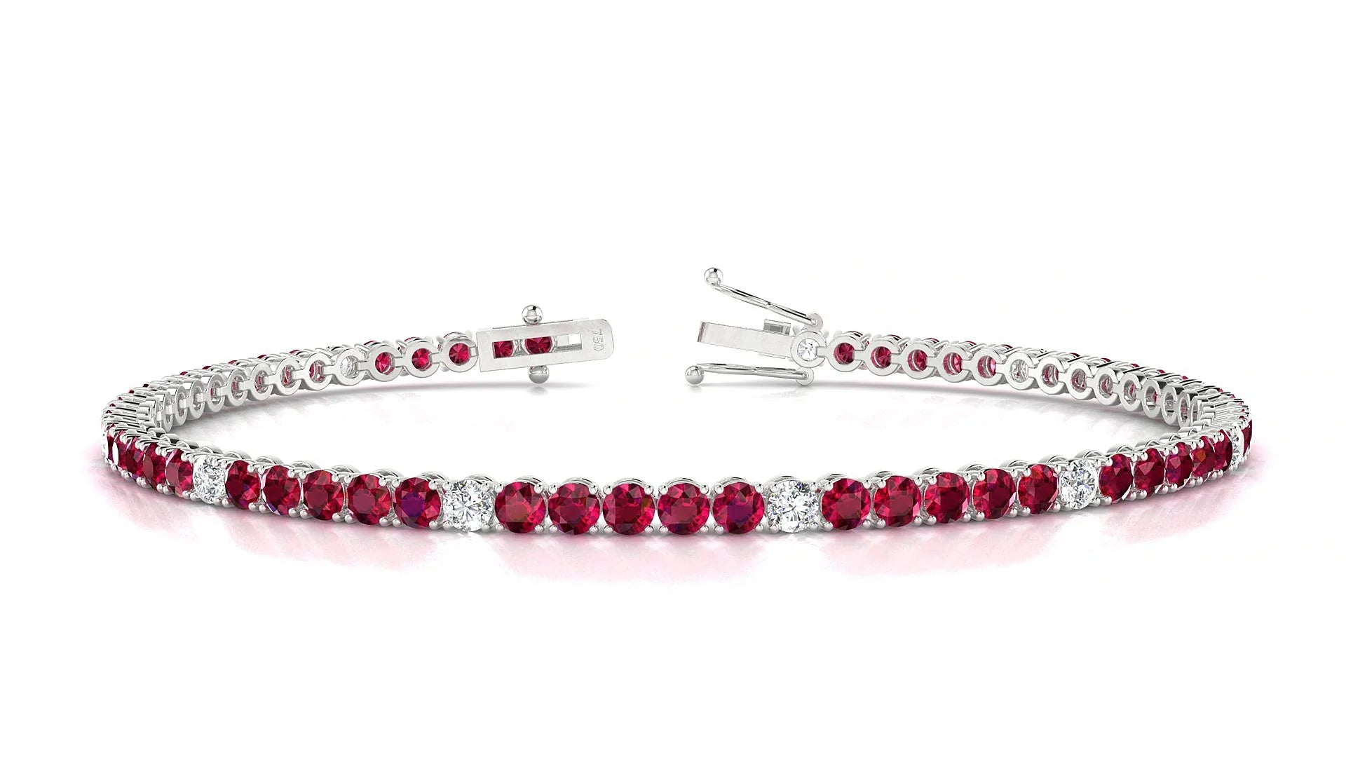 Firenze 5-1 | 18k White Gold 2.5 mm Round Natural Ruby & Diamond Tennis Bracelet