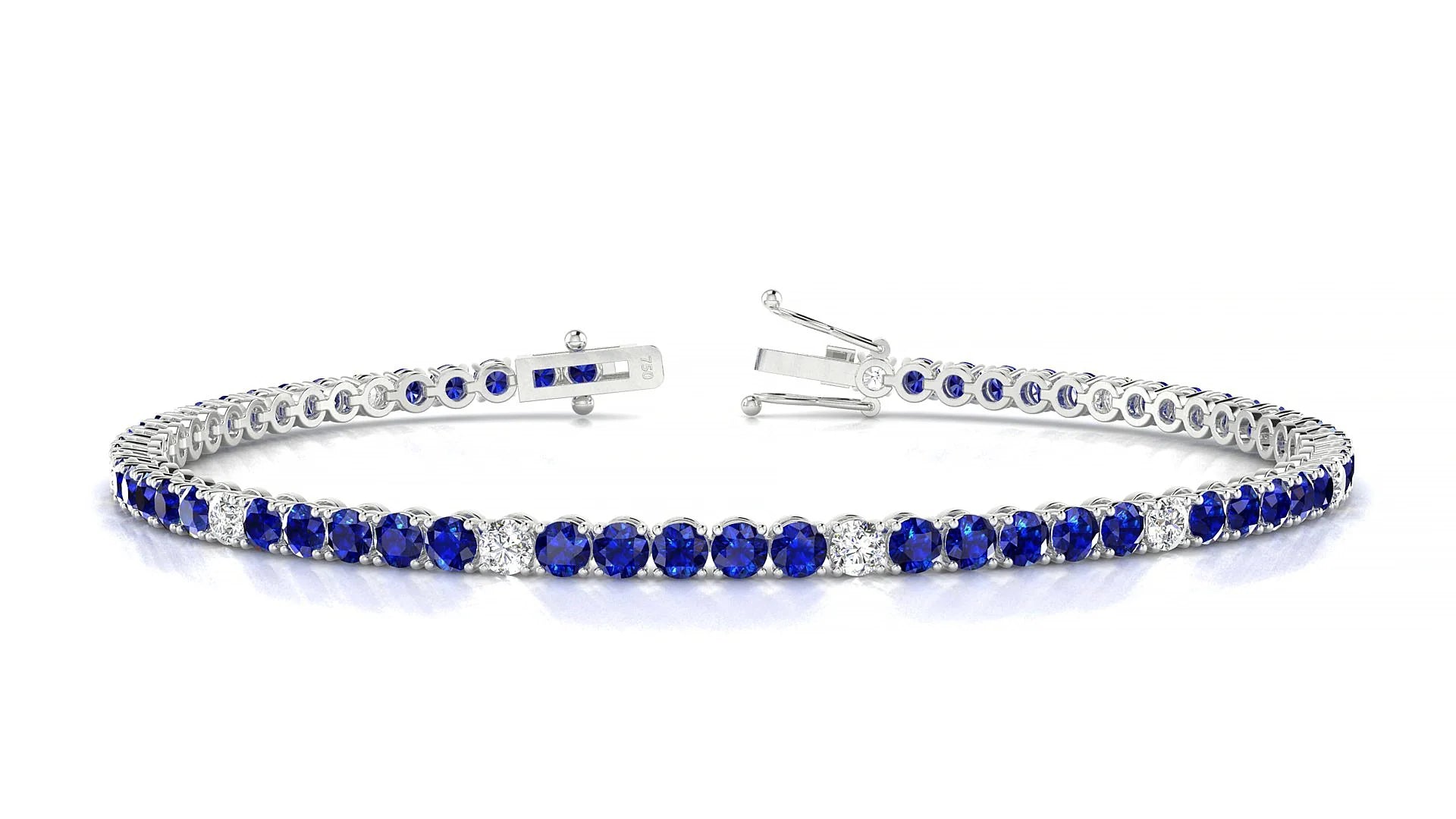 Firenze 5-1 | 18k White Gold 2.5 mm Round Natural Sapphire & Diamond Tennis Bracelet