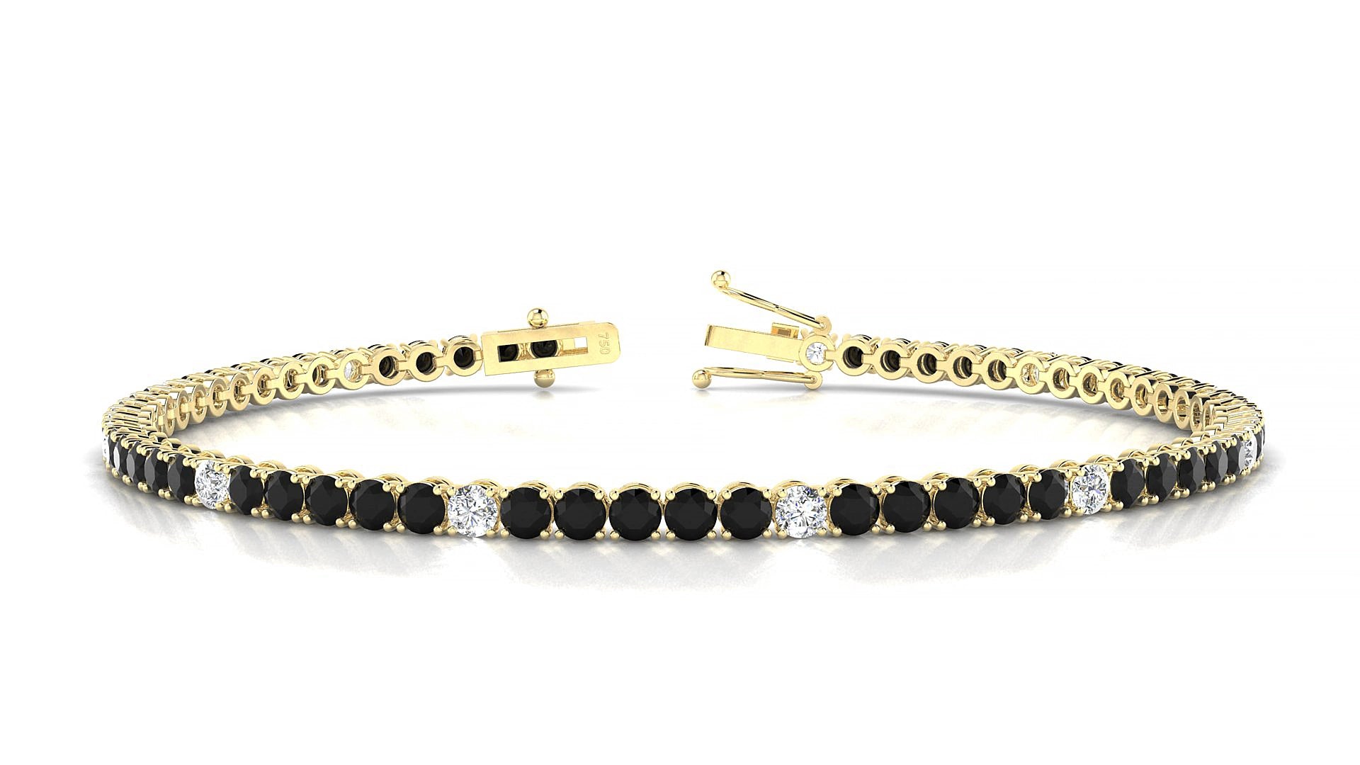Firenze 5-1 | 18k Yellow Gold 2.5 mm Round Natural Black Diamond & Diamond 19 cm Tennis Bracelet