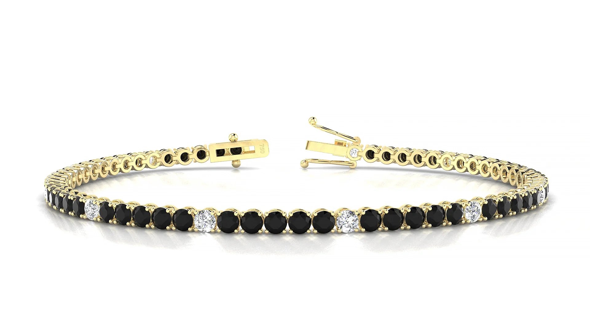 Firenze 5-1 | 18k Yellow Gold 2.5 mm Round Natural Black Diamond & Diamond Tennis Bracelet