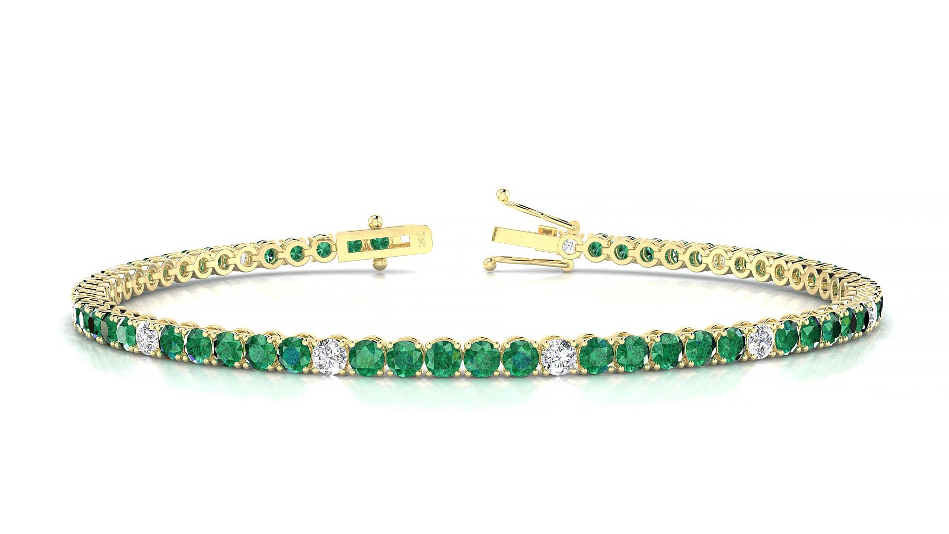 Firenze 5-1 | 18k Yellow Gold 2.5 mm Round Natural Emerald & Diamond 15 cm Tennis Bracelet