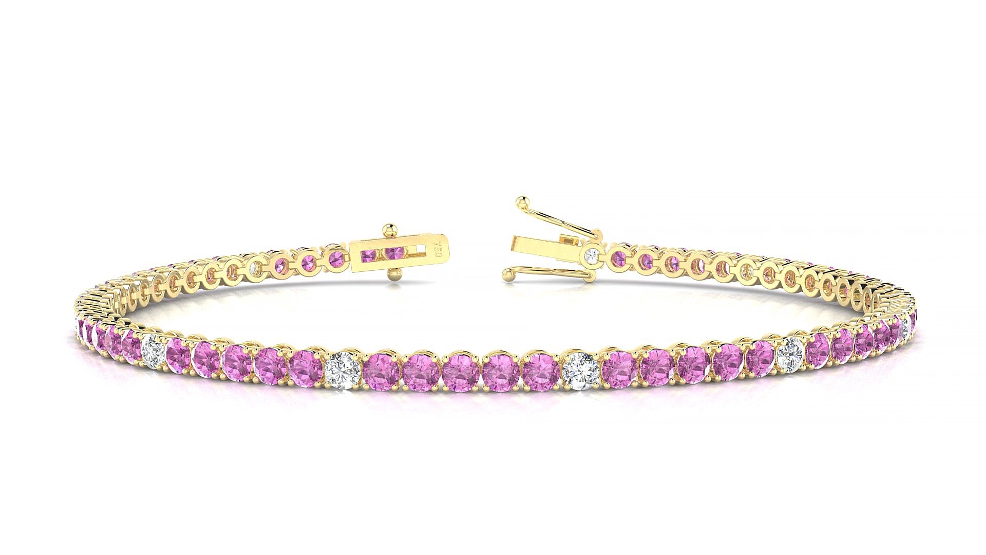 Firenze 5-1 | 18k Yellow Gold 2.5 mm Round Natural Pink Sapphire & Diamond 20 cm Tennis Bracelet