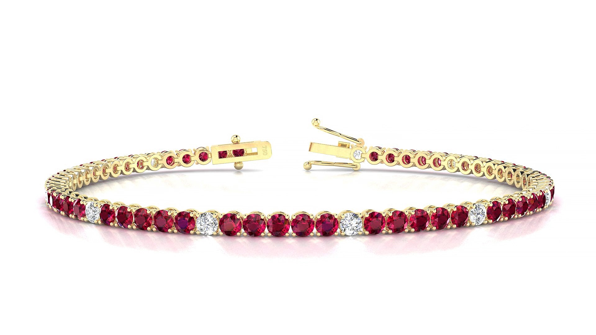 Firenze 5-1 | 18k Yellow Gold 2.5 mm Round Natural Ruby & Diamond 17 cm Tennis Bracelet