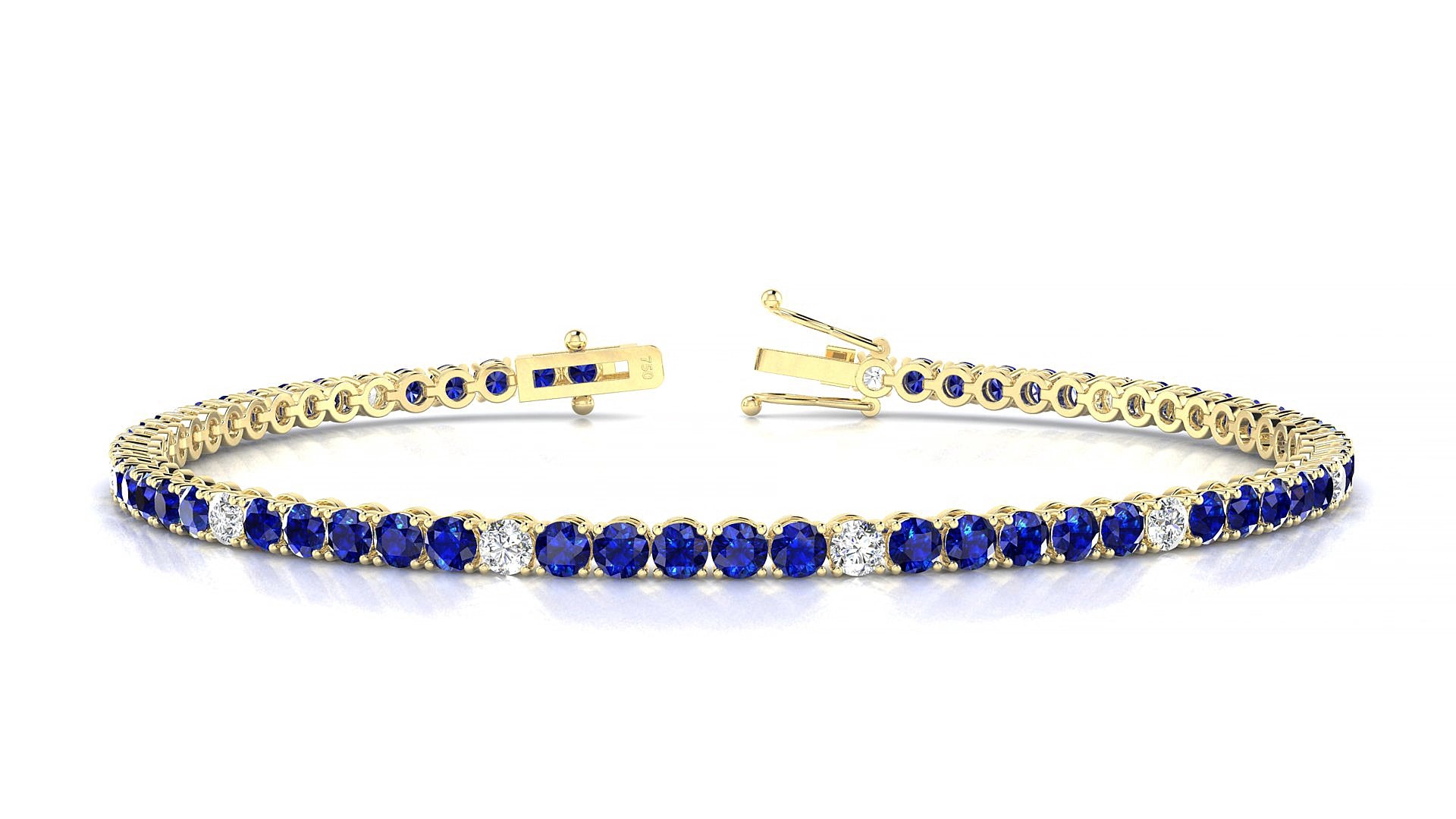 Firenze 5-1 | 18k Yellow Gold 2.5 mm Round Natural Sapphire & Diamond 18 cm Tennis Bracelet