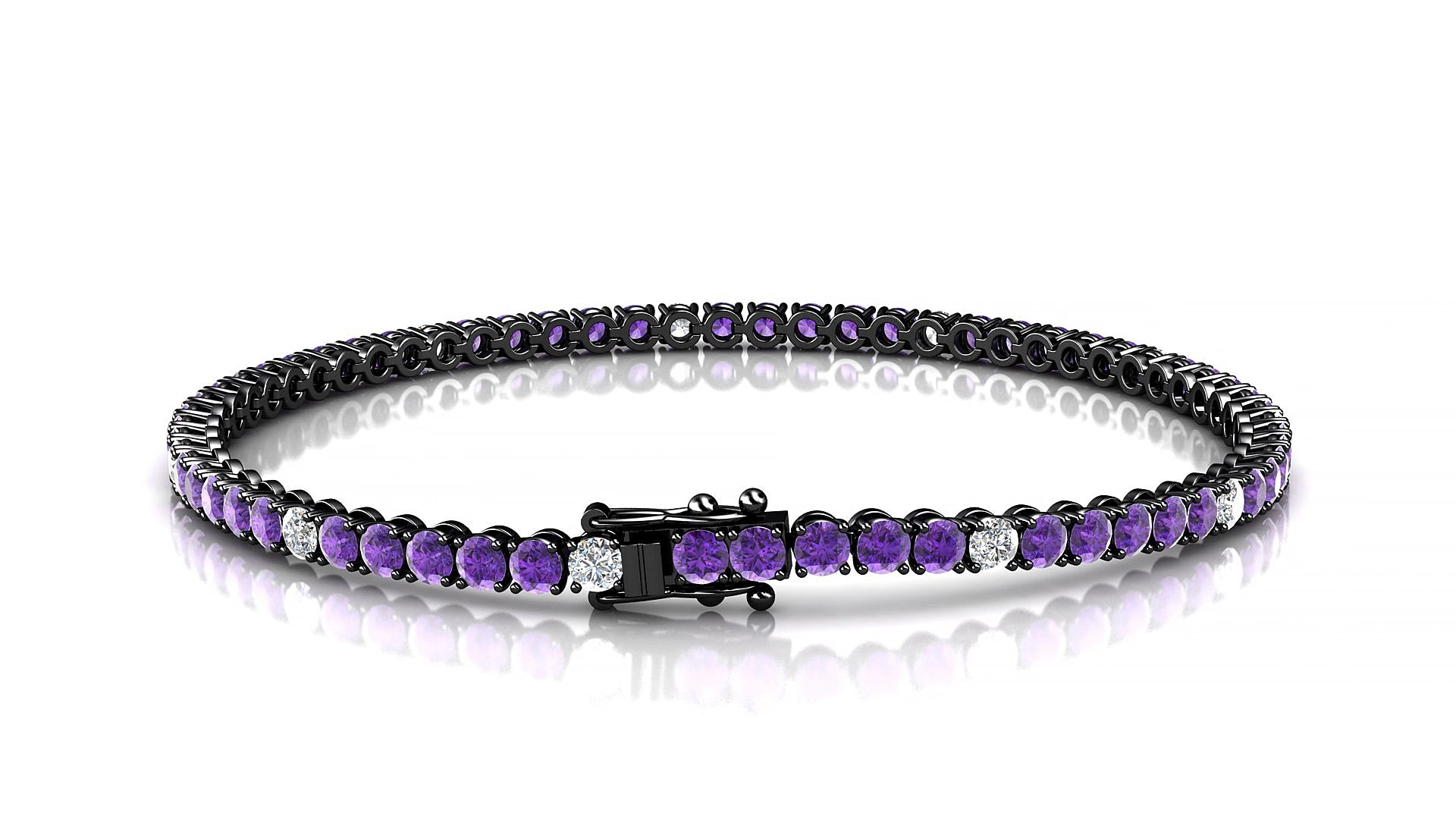 Firenze 5-1 | 18k Black Gold 2.5 mm Round Natural Amethyst & Diamond 17 cm Tennis Bracelet