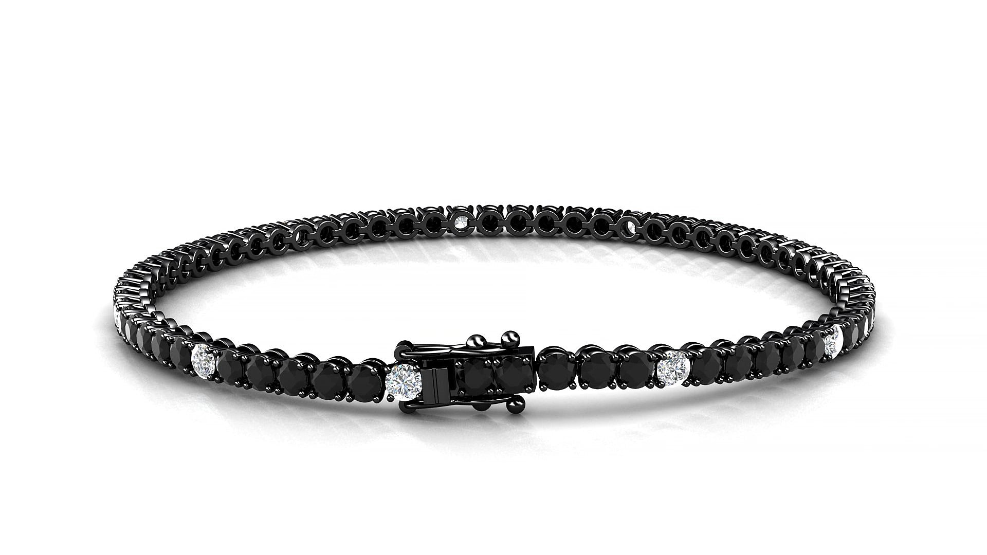 Firenze 5-1 | 18k Black Gold 2.5 mm Round Natural Black Diamond & Diamond 19 cm Tennis Bracelet