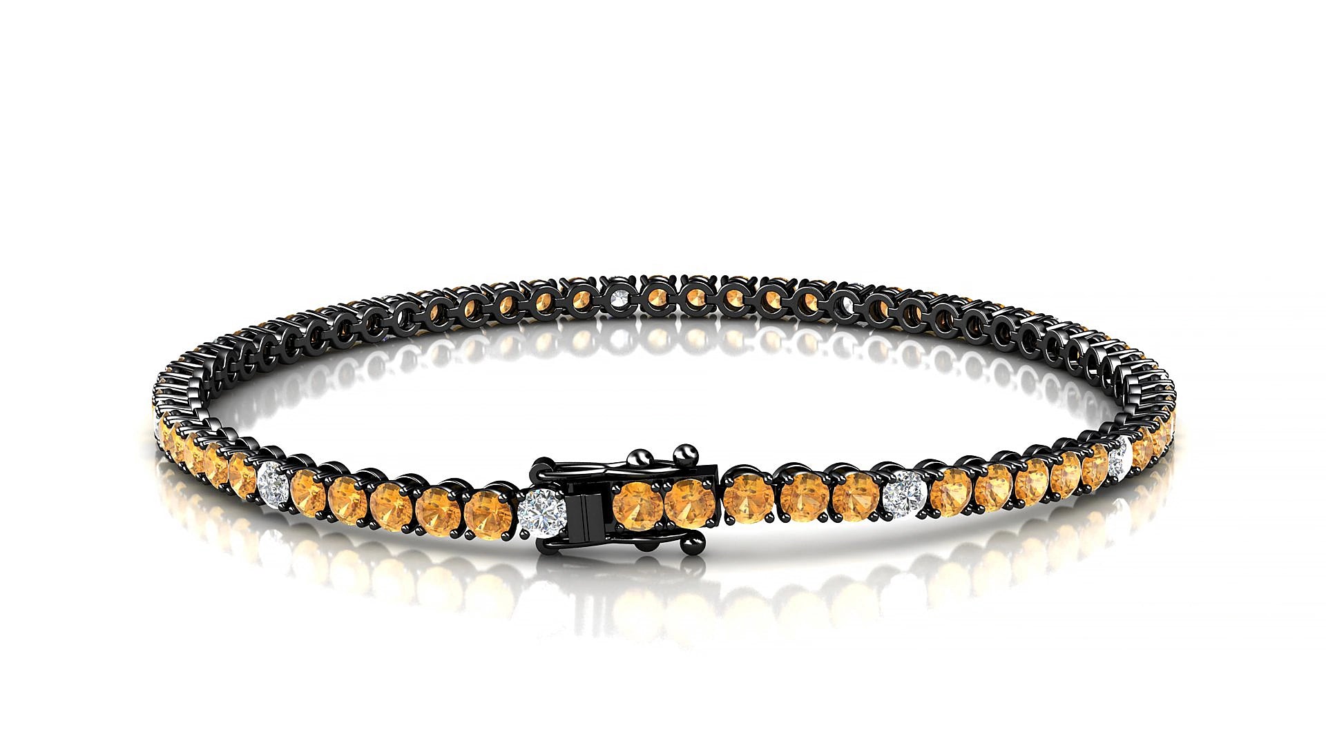 Firenze 5-1 | 18k Black Gold 2.5 mm Round Natural Citrine & Diamond 20 cm Tennis Bracelet