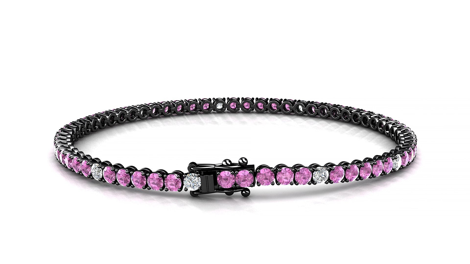 Firenze 5-1 | 18k Black Gold 2.5 mm Round Natural Pink Sapphire & Diamond 16 cm Tennis Bracelet