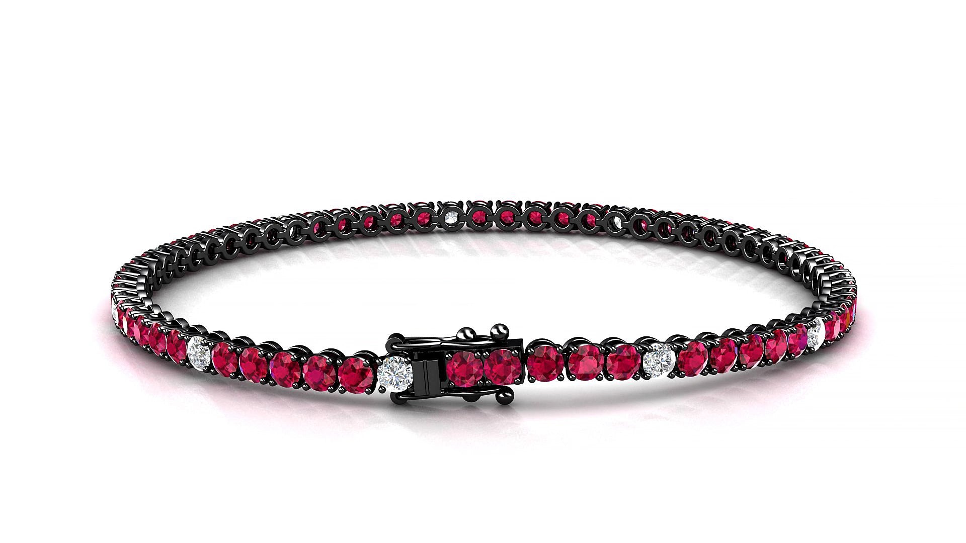 Firenze 5-1 | 18k Black Gold 2.5 mm Round Natural Ruby & Diamond 17 cm Tennis Bracelet