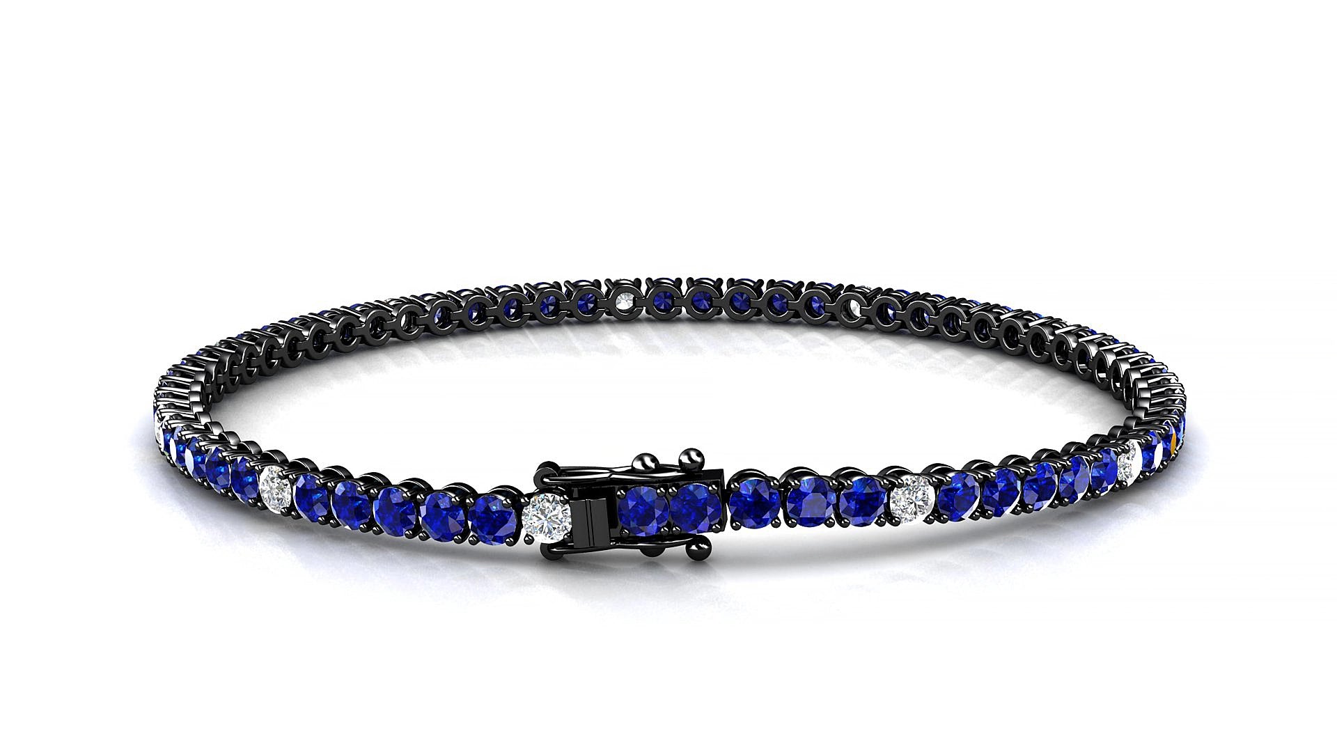 Firenze 5-1 | 18k Black Gold 2.5 mm Round Natural Sapphire & Diamond 18 cm Tennis Bracelet