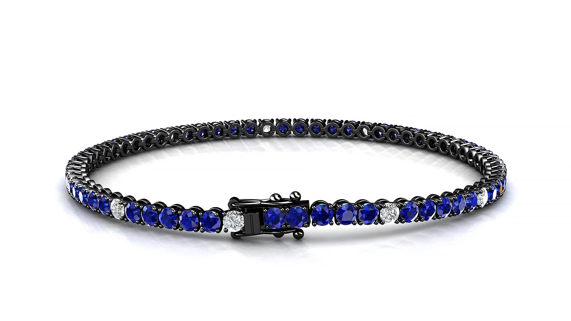 Firenze 5-1 | 18k Black Gold 2.5 mm Round Natural Sapphire & Diamond Tennis Bracelet