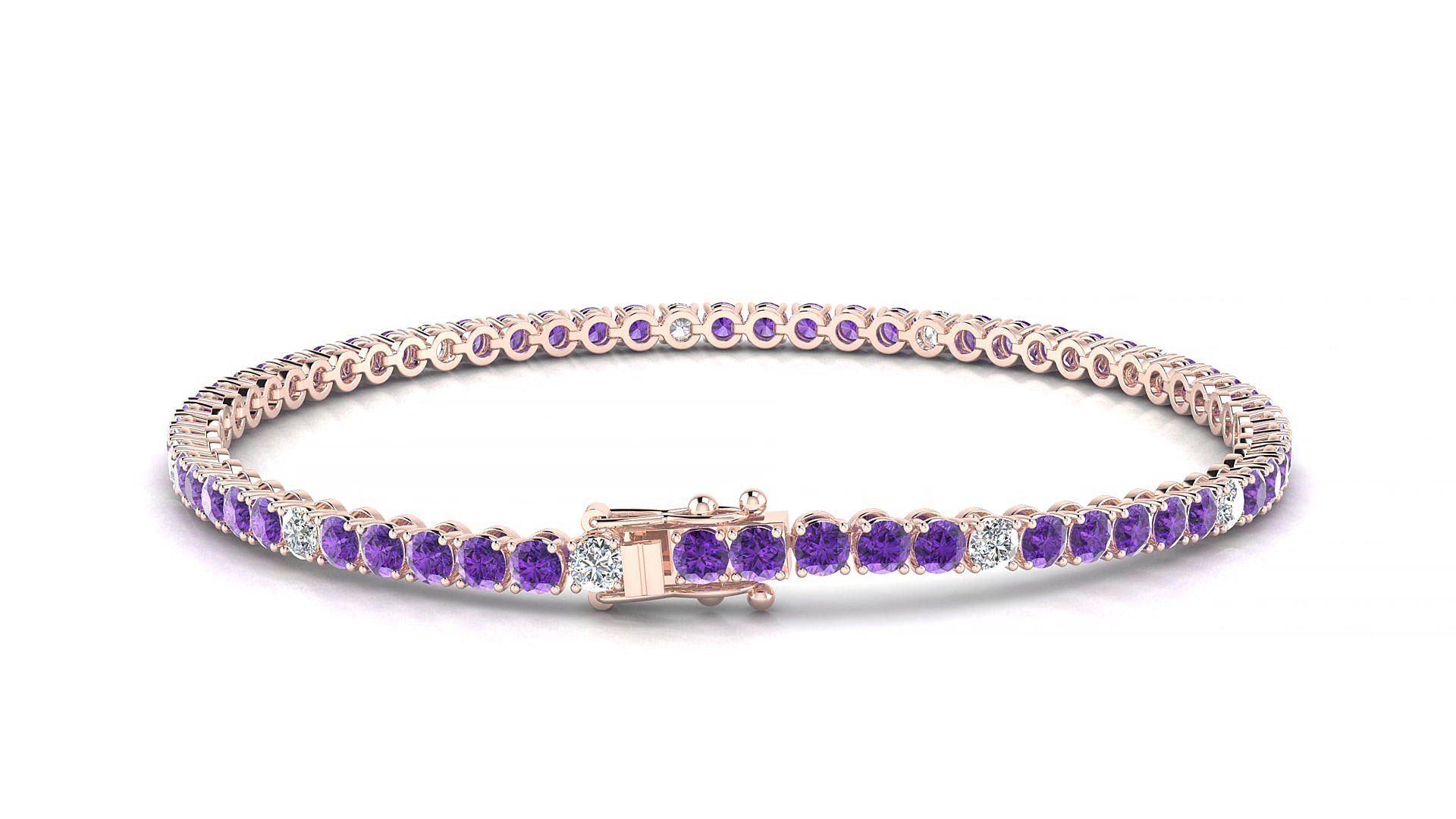 Firenze 5-1 | 18k Rose Gold 2.5 mm Round Natural Amethyst & Diamond 15 cm Tennis Bracelet