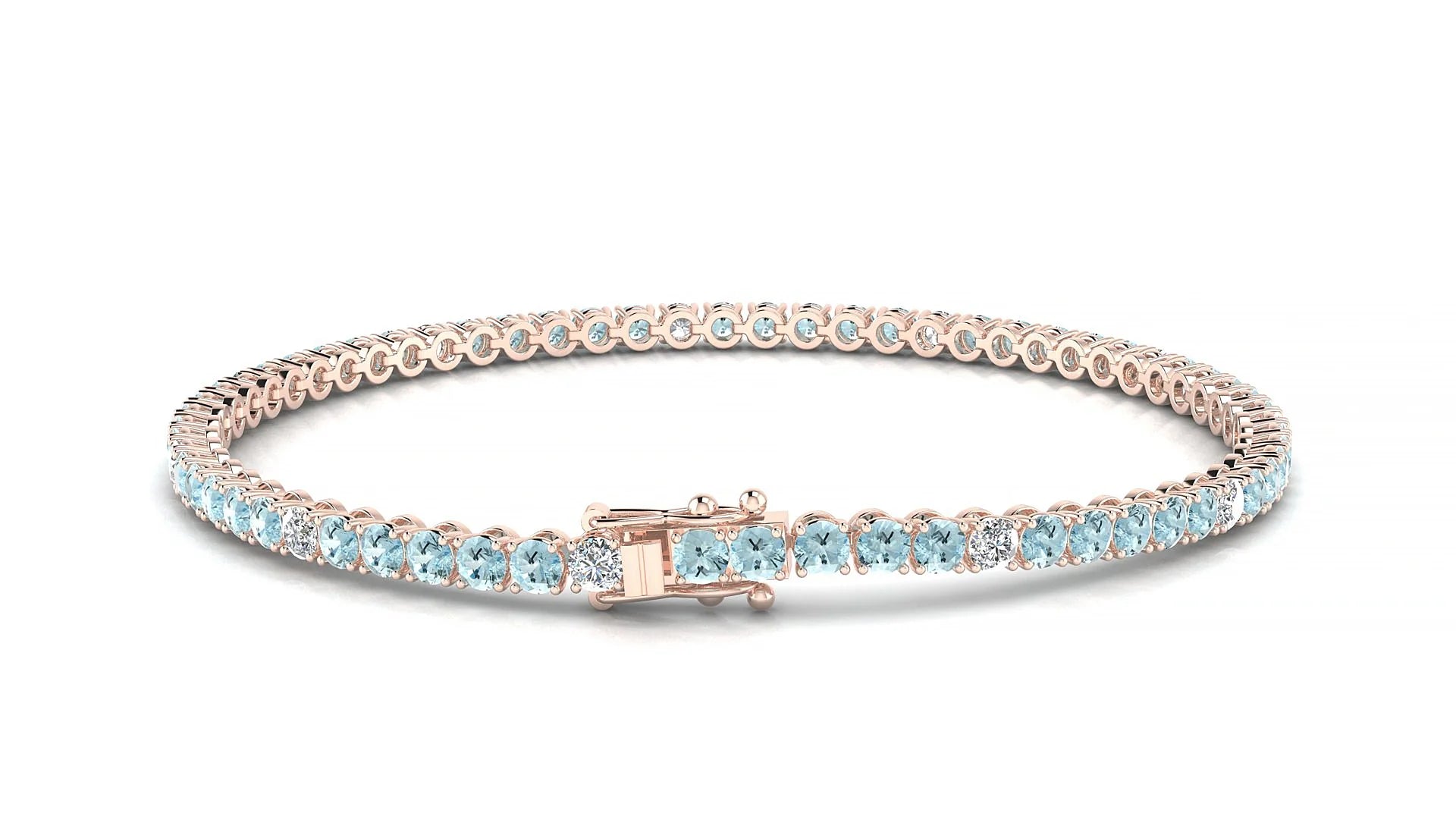 Firenze 5-1 | 18k Rose Gold 2.5 mm Round Natural Aquamarine & Diamond Tennis Bracelet
