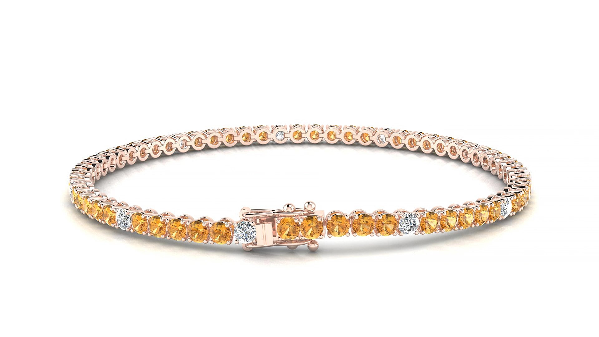 Firenze 5-1 | 18k Rose Gold 2.5 mm Round Natural Citrine & Diamond 18 cm Tennis Bracelet
