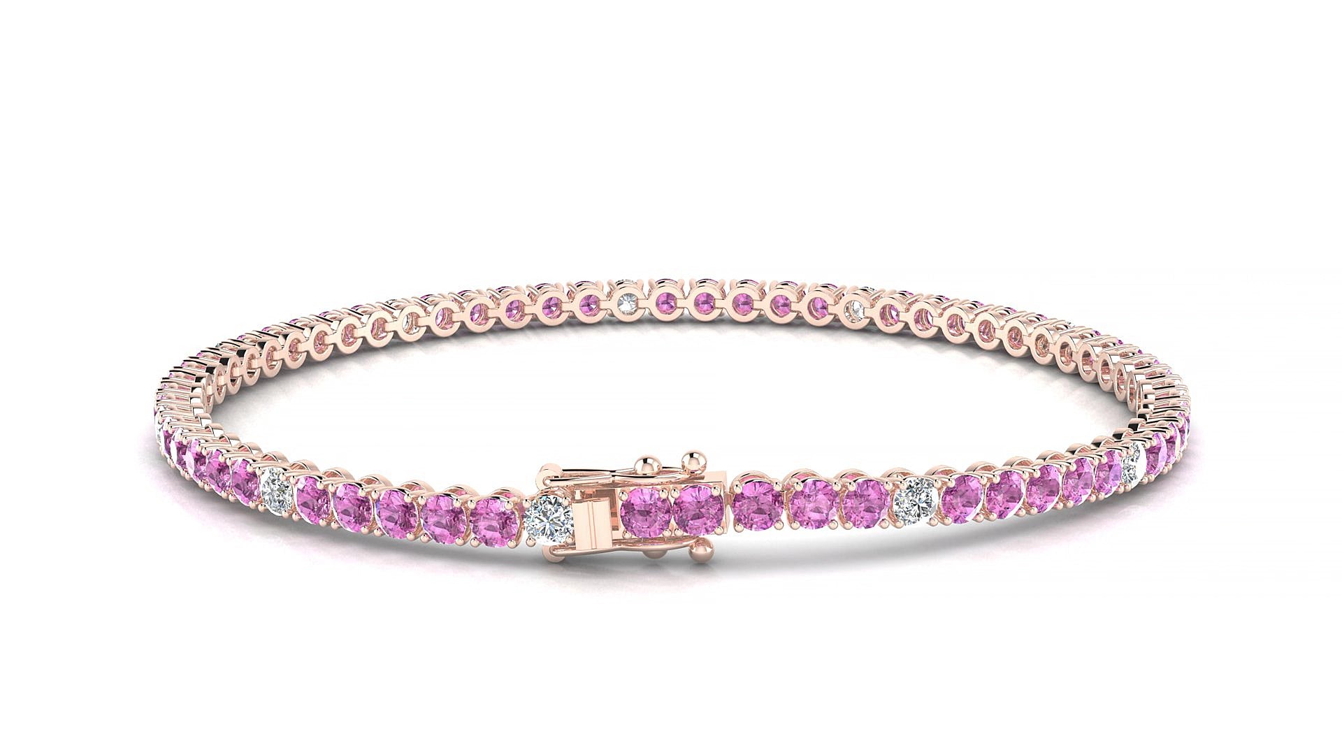 Firenze 5-1 | 18k Rose Gold 2.5 mm Round Natural Pink Sapphire & Diamond 20 cm Tennis Bracelet