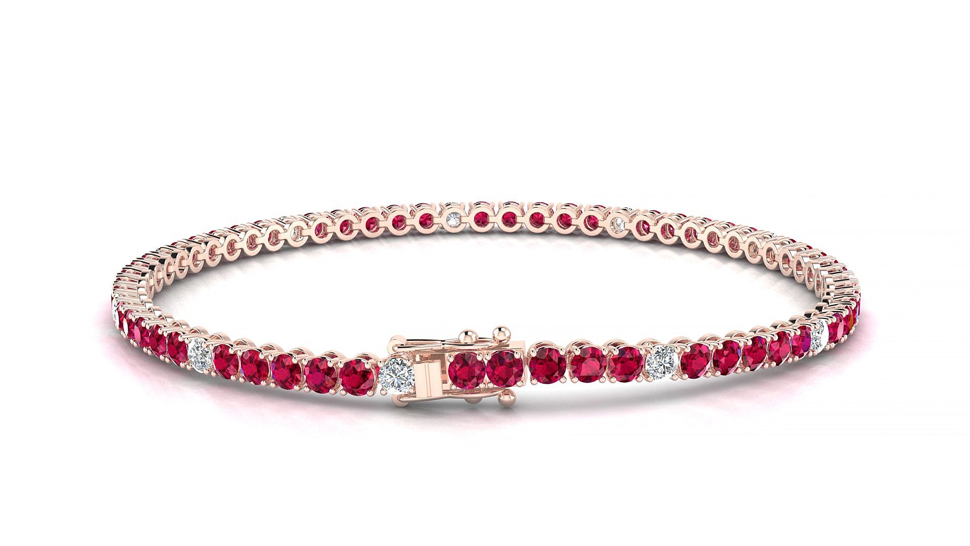 Firenze 5-1 | 18k Rose Gold 2.5 mm Round Natural Ruby & Diamond 16 cm Tennis Bracelet
