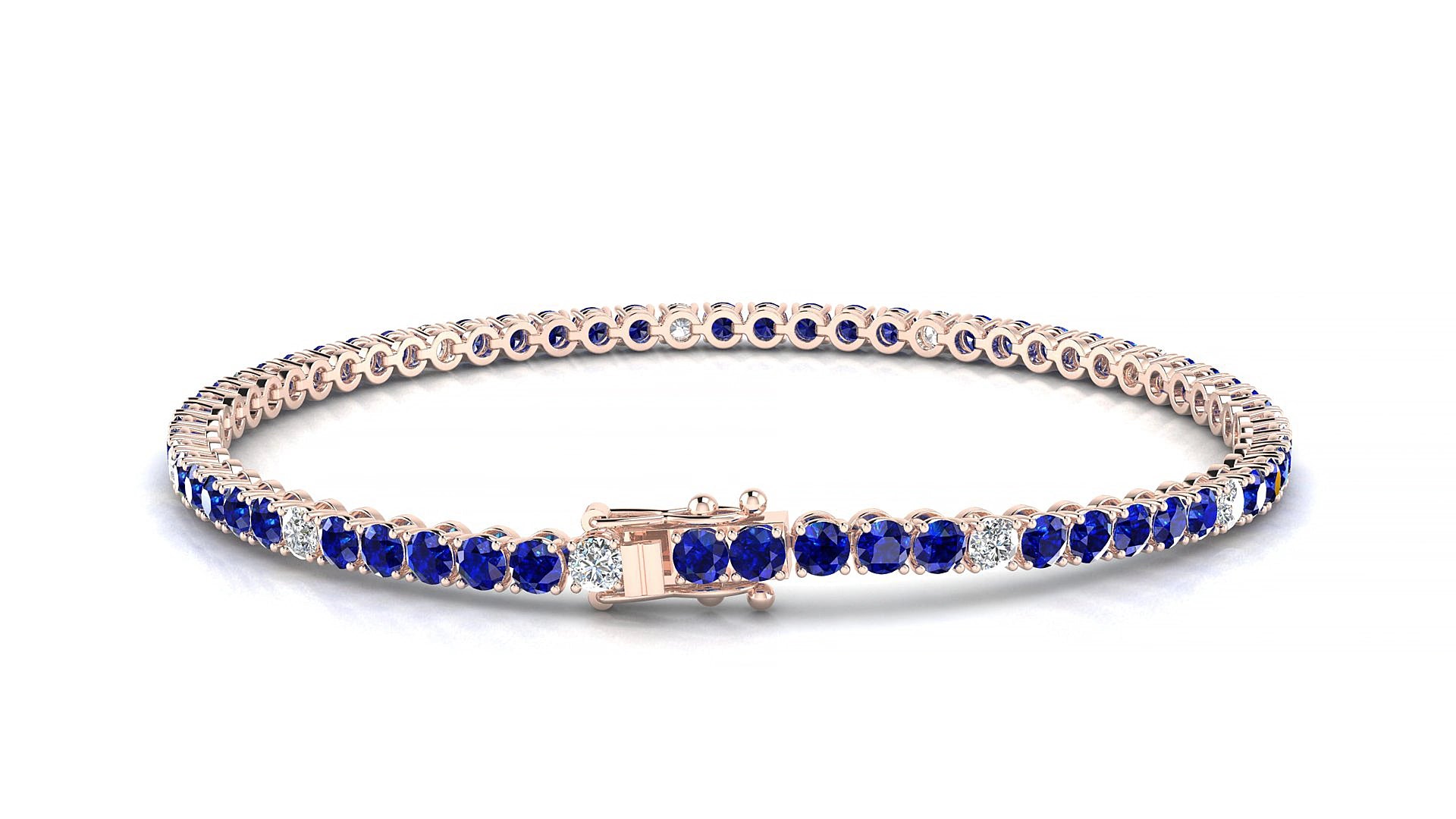 Firenze 5-1 | 18k Rose Gold 2.5 mm Round Natural Sapphire & Diamond 17 cm Tennis Bracelet