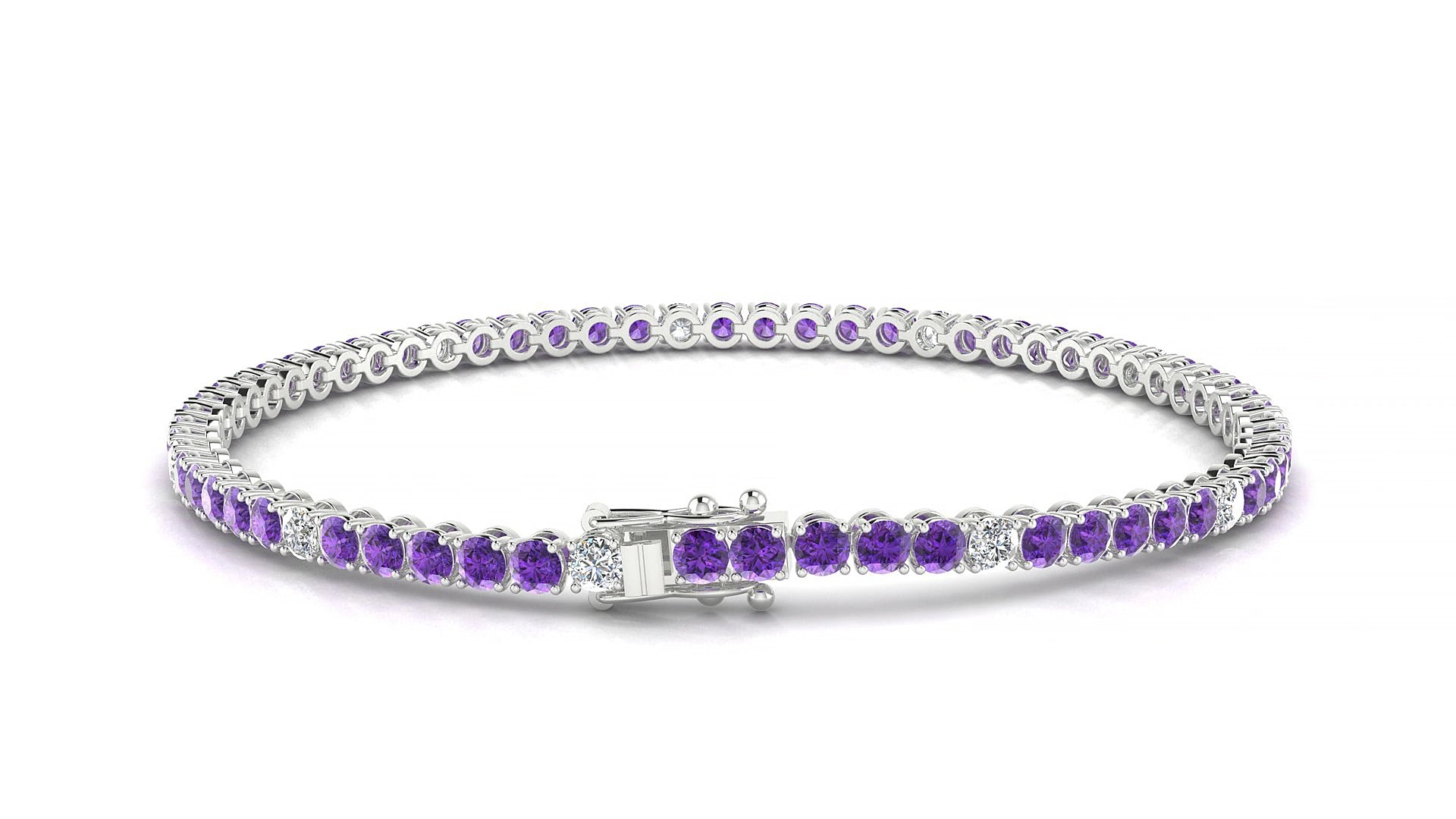 Firenze 5-1 | 18k White Gold 2.5 mm Round Natural Amethyst & Diamond 17 cm Tennis Bracelet