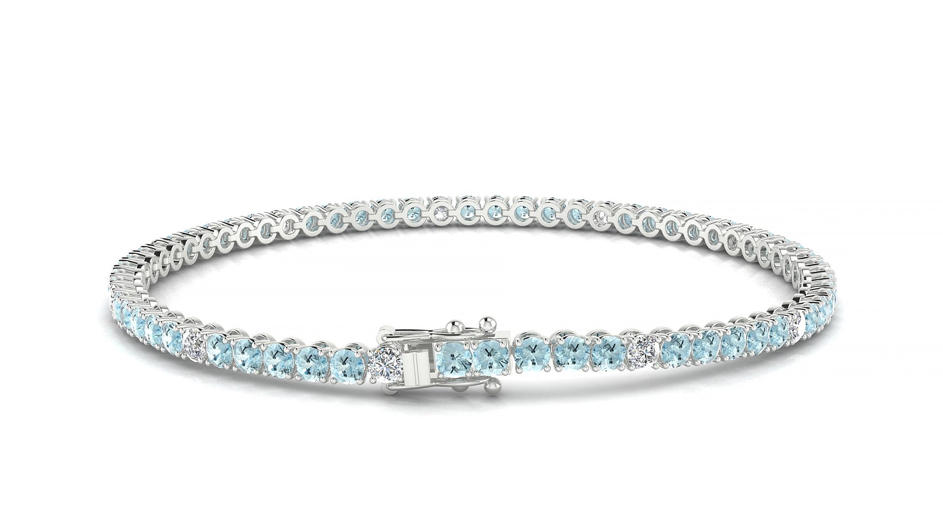 Firenze 5-1 | 18k White Gold 2.5 mm Round Natural Aquamarine & Diamond 18 cm Tennis Bracelet