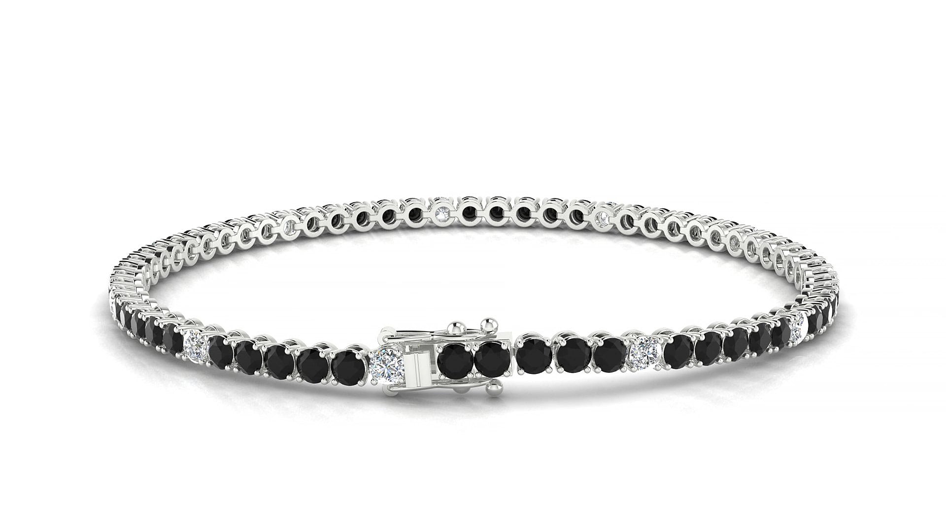 Firenze 5-1 | 18k White Gold 2.5 mm Round Natural Black Diamond & Diamond 15 cm Tennis Bracelet