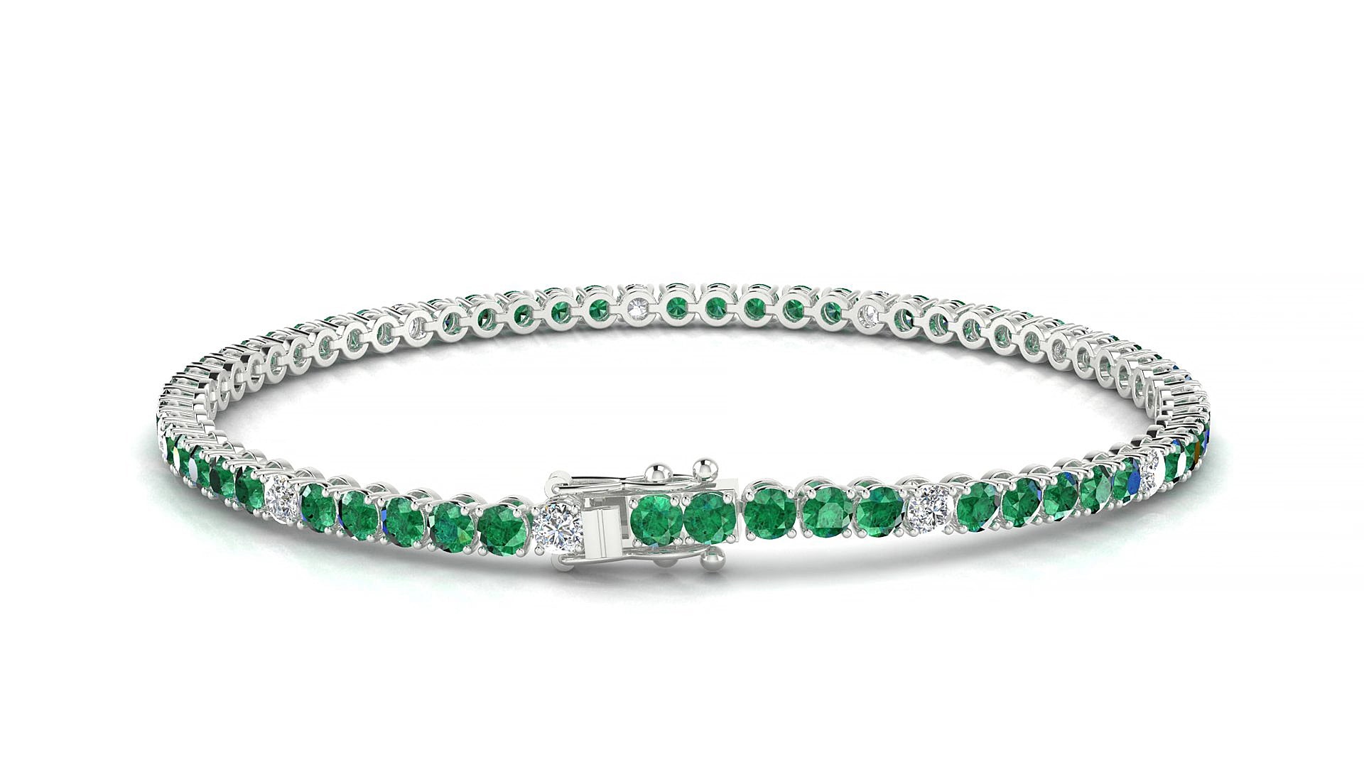 Firenze 5-1 | 18k White Gold 2.5 mm Round Natural Emerald & Diamond 18 cm Tennis Bracelet