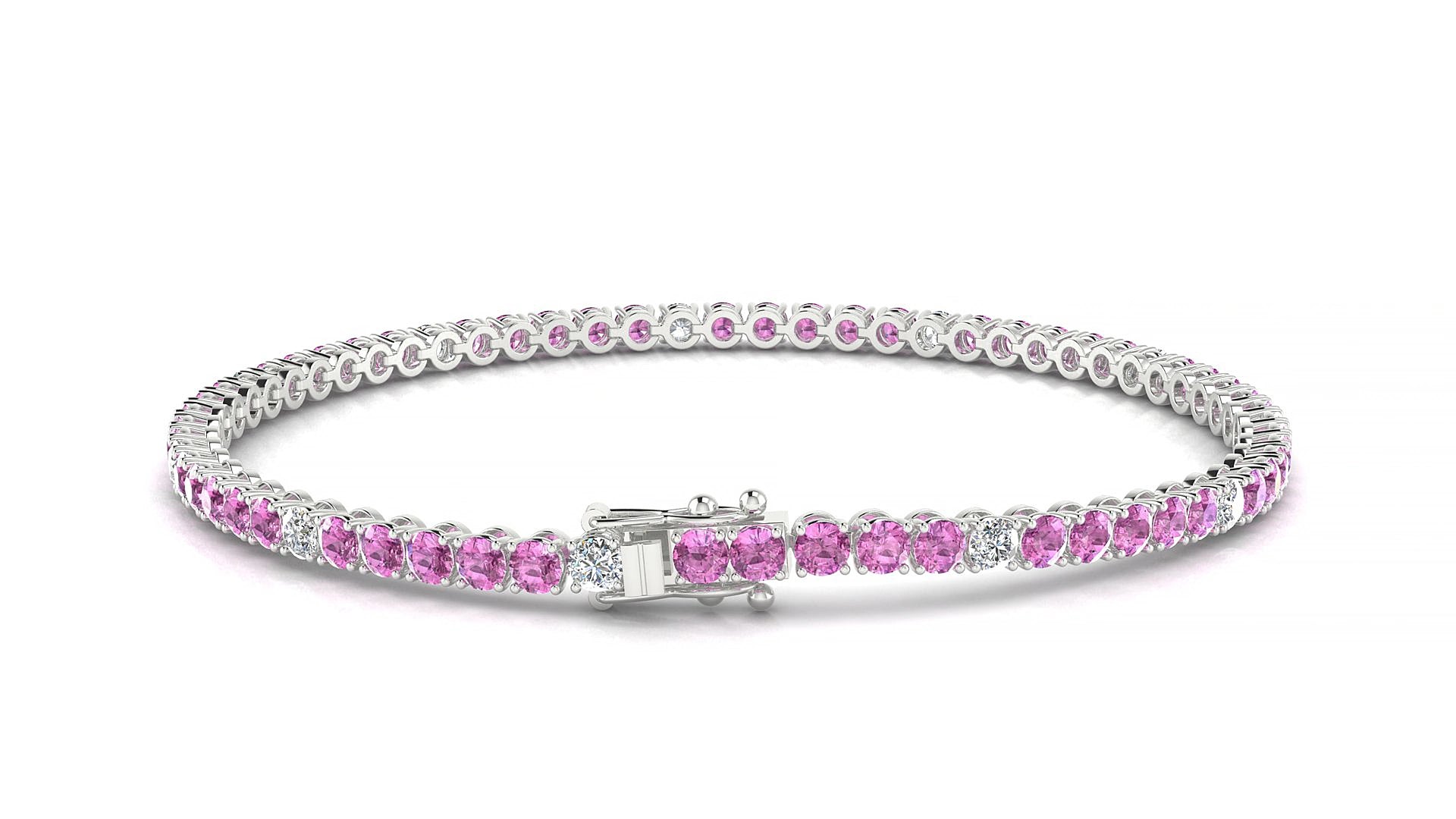 Firenze 5-1 | 18k White Gold 2.5 mm Round Natural Pink Sapphire & Diamond 20 cm Tennis Bracelet