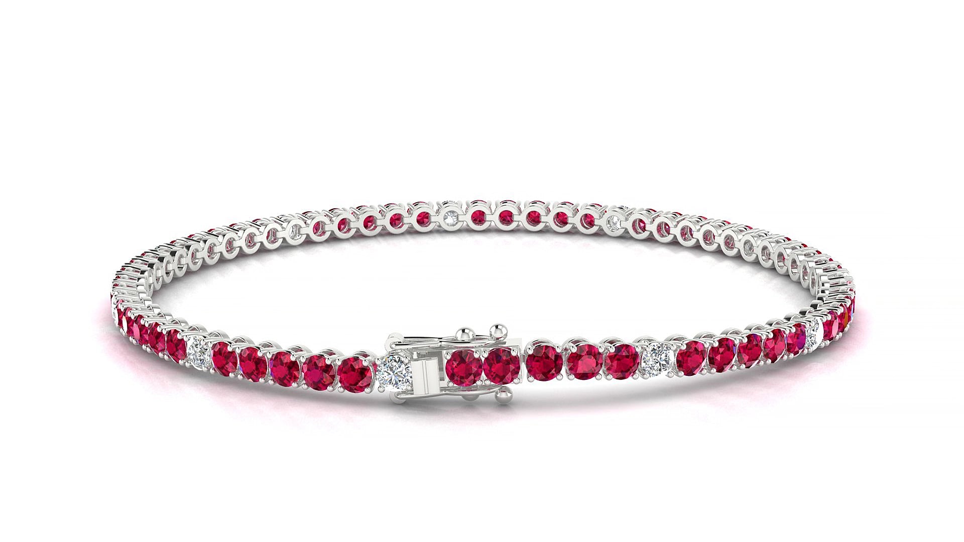 Firenze 5-1 | 18k White Gold 2.5 mm Round Natural Ruby & Diamond 16 cm Tennis Bracelet