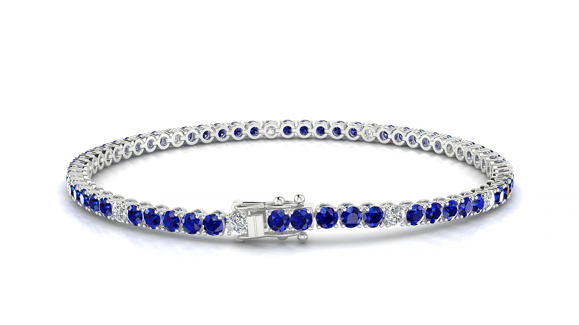 Firenze 5-1 | 18k White Gold 2.5 mm Round Natural Sapphire & Diamond 16 cm Tennis Bracelet