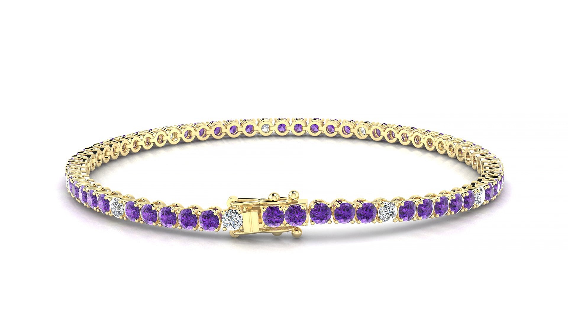 Firenze 5-1 | 18k Yellow Gold 2.5 mm Round Natural Amethyst & Diamond 16 cm Tennis Bracelet