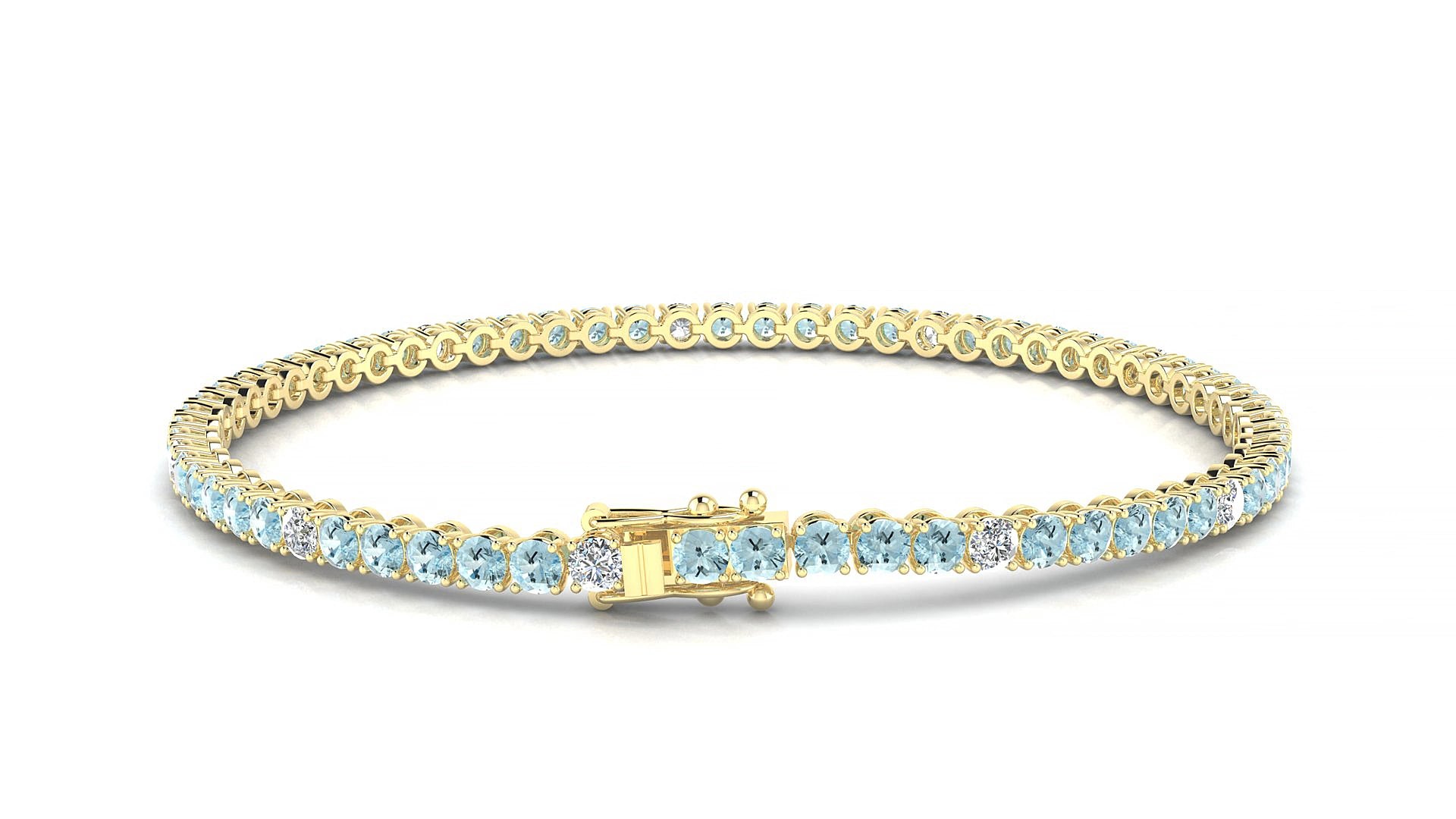 Firenze 5-1 | 18k Yellow Gold 2.5 mm Round Natural Aquamarine & Diamond 15 cm Tennis Bracelet