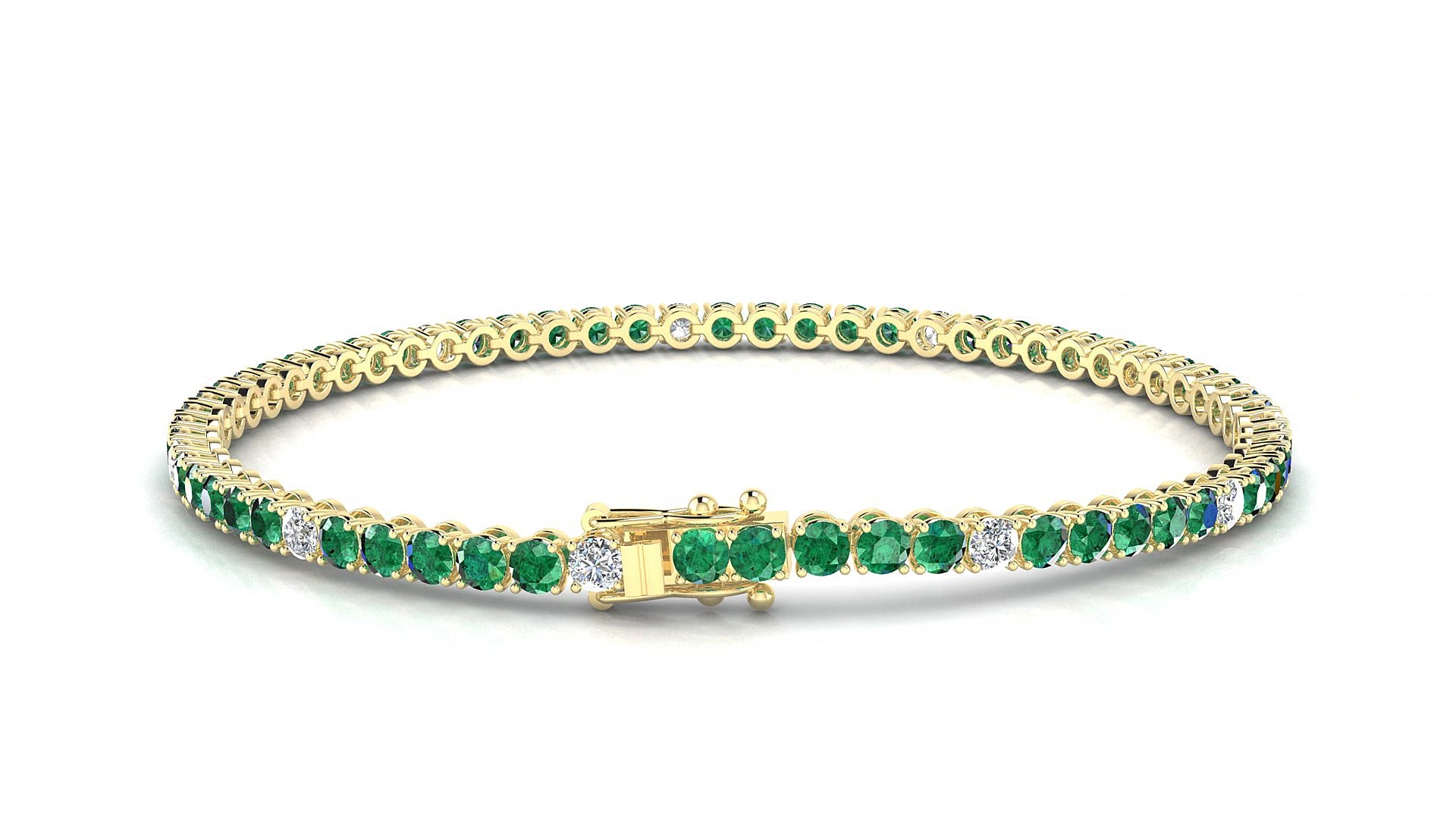 Firenze 5-1 | 18k Yellow Gold 2.5 mm Round Natural Emerald & Diamond 15 cm Tennis Bracelet