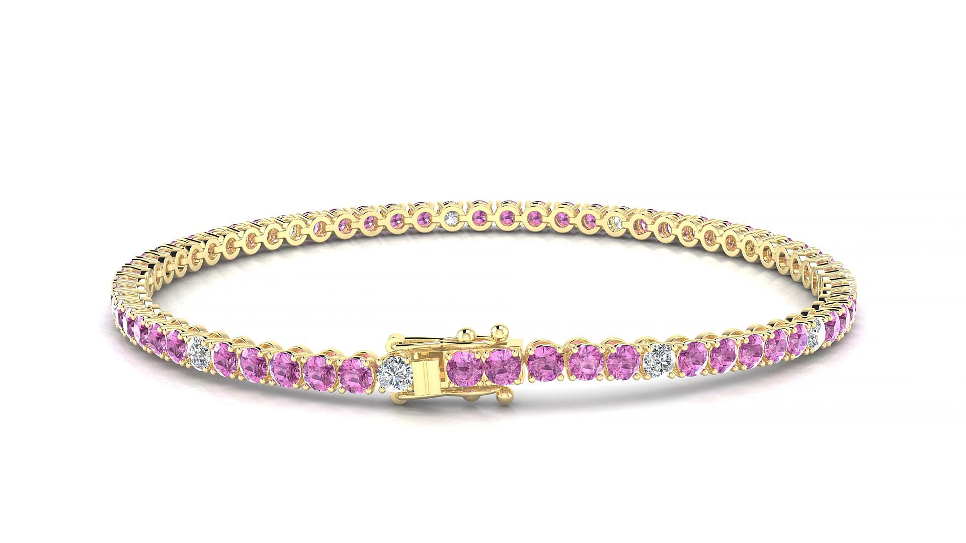 Firenze 5-1 | 18k Yellow Gold 2.5 mm Round Natural Pink Sapphire & Diamond 16 cm Tennis Bracelet