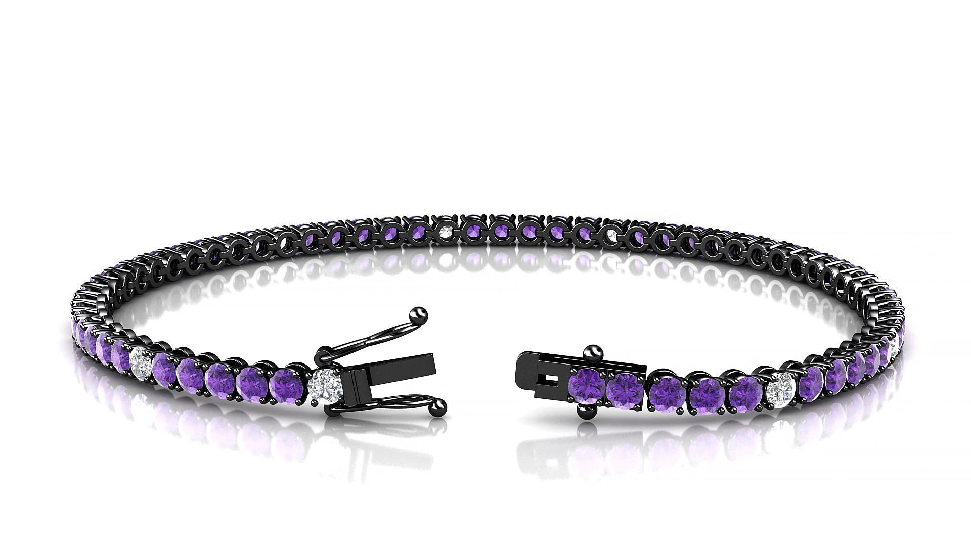 Firenze 5-1 | 18k Black Gold 2.5 mm Round Natural Amethyst & Diamond 16 cm Tennis Bracelet