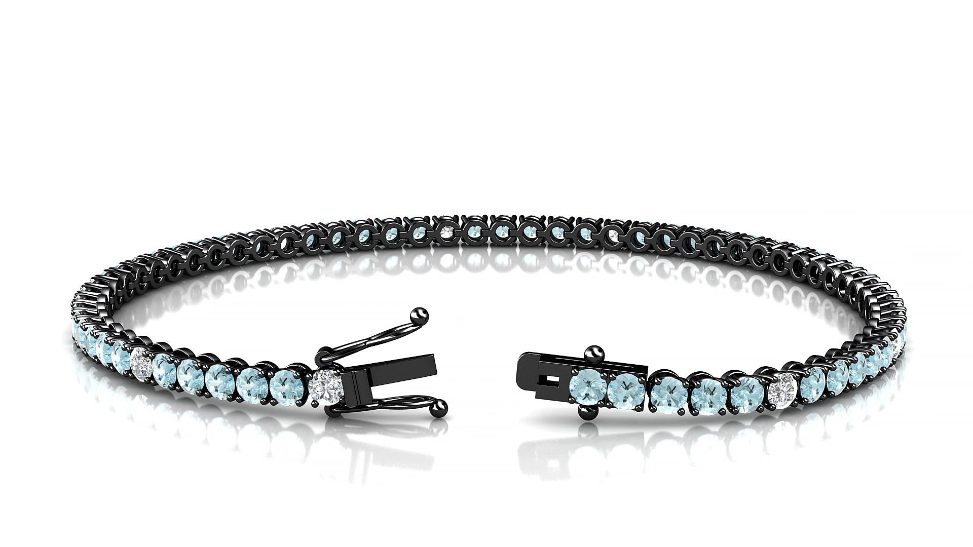 Firenze 5-1 | 18k Black Gold 2.5 mm Round Natural Aquamarine & Diamond 16 cm Tennis Bracelet
