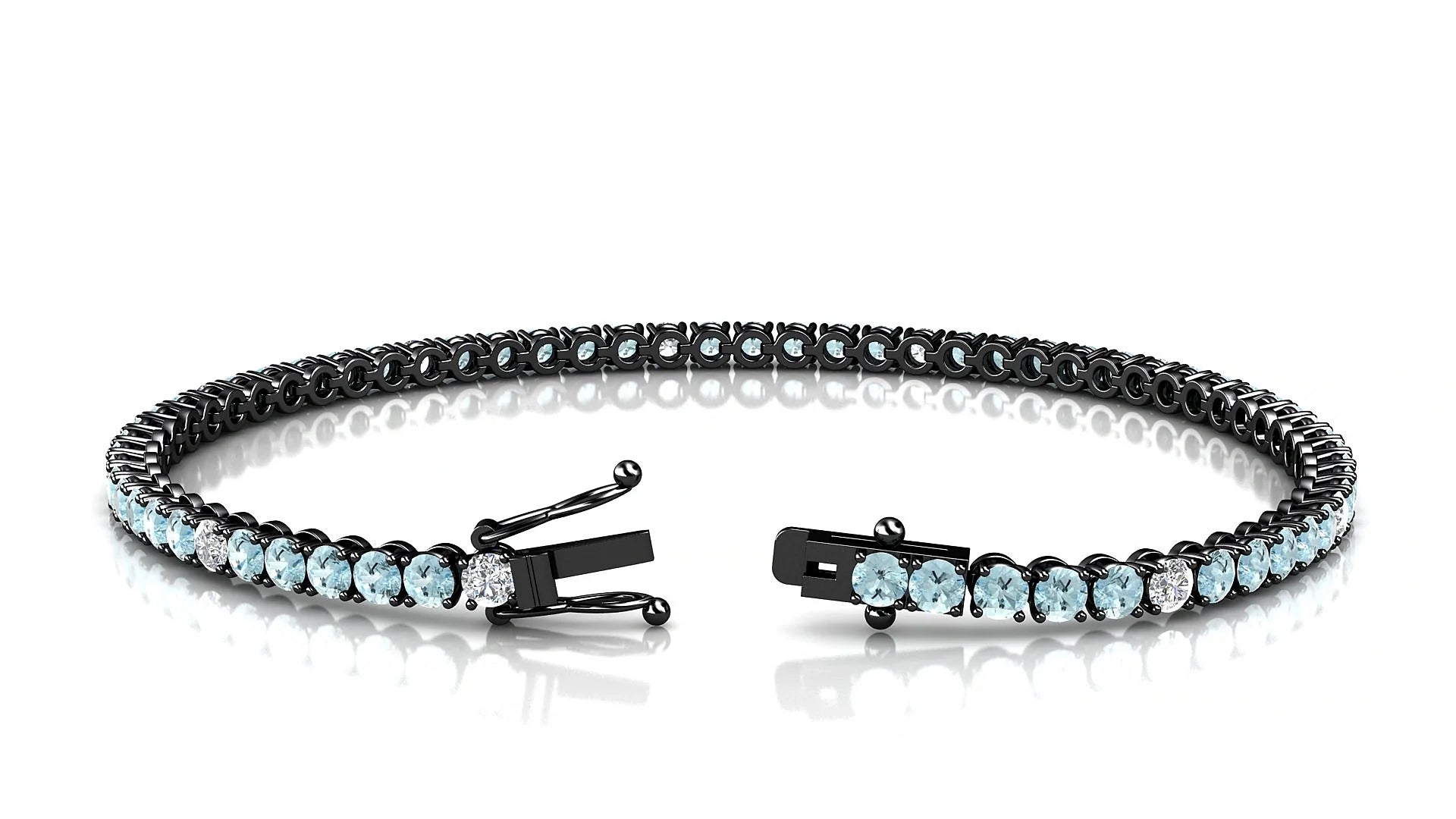 Firenze 5-1 | 18k Black Gold 2.5 mm Round Natural Aquamarine & Diamond Tennis Bracelet