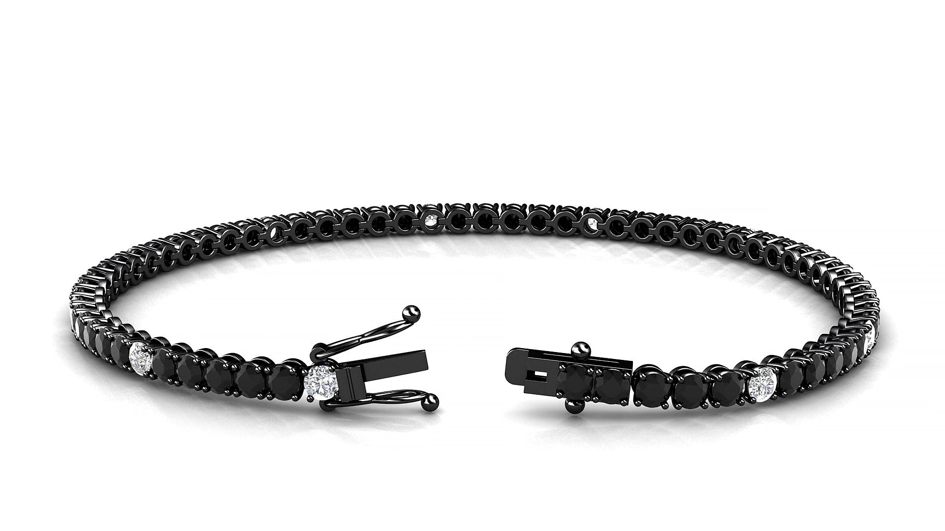 Firenze 5-1 | 18k Black Gold 2.5 mm Round Natural Black Diamond & Diamond 20 cm Tennis Bracelet