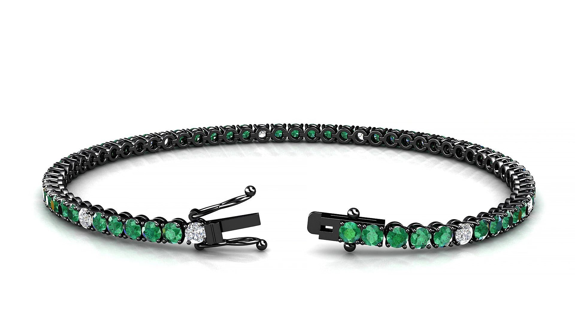 Firenze 5-1 | 18k Black Gold 2.5 mm Round Natural Emerald & Diamond 18 cm Tennis Bracelet