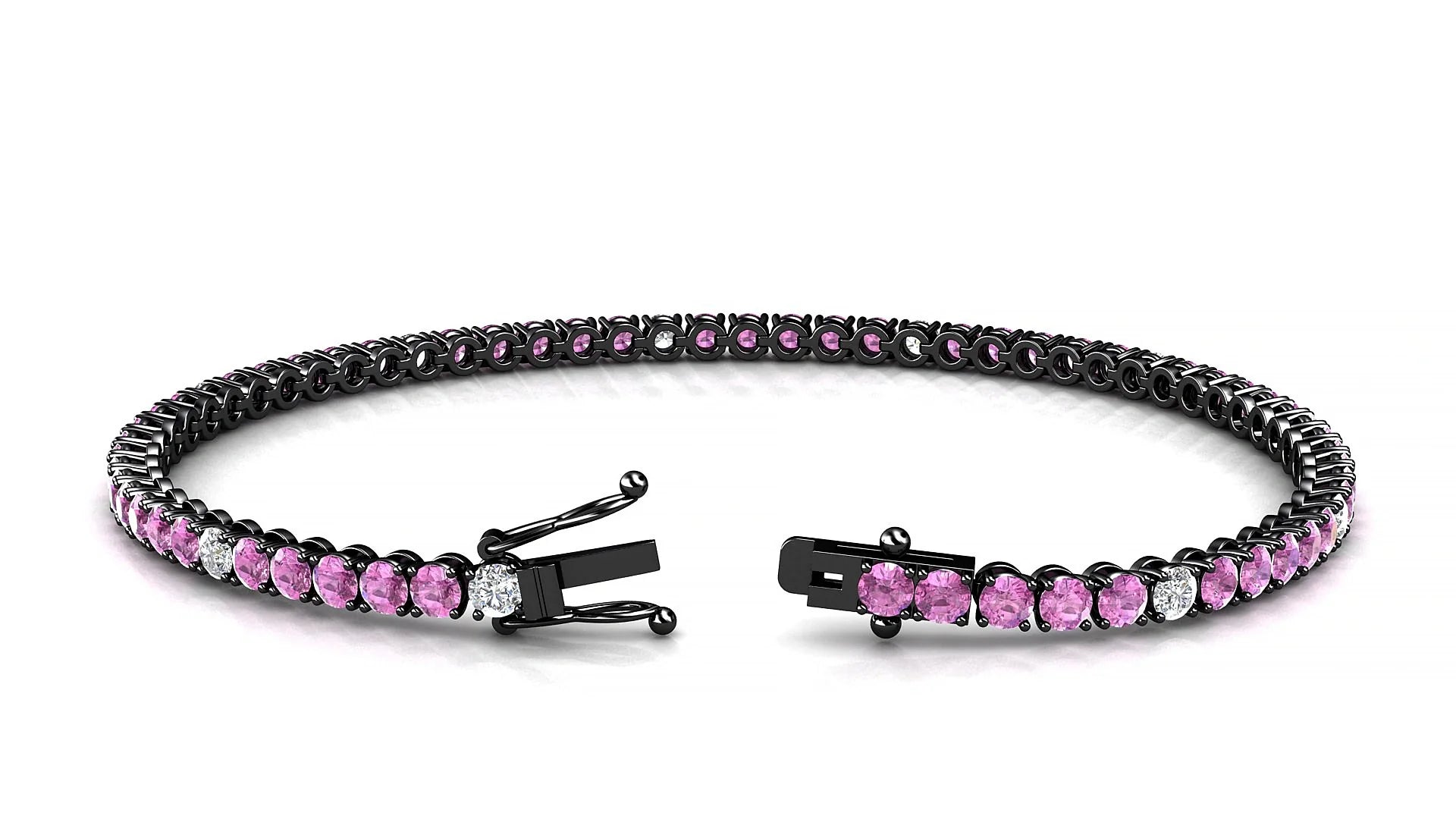 Firenze 5-1 | 18k Black Gold 2.5 mm Round Natural Pink Sapphire & Diamond Tennis Bracelet
